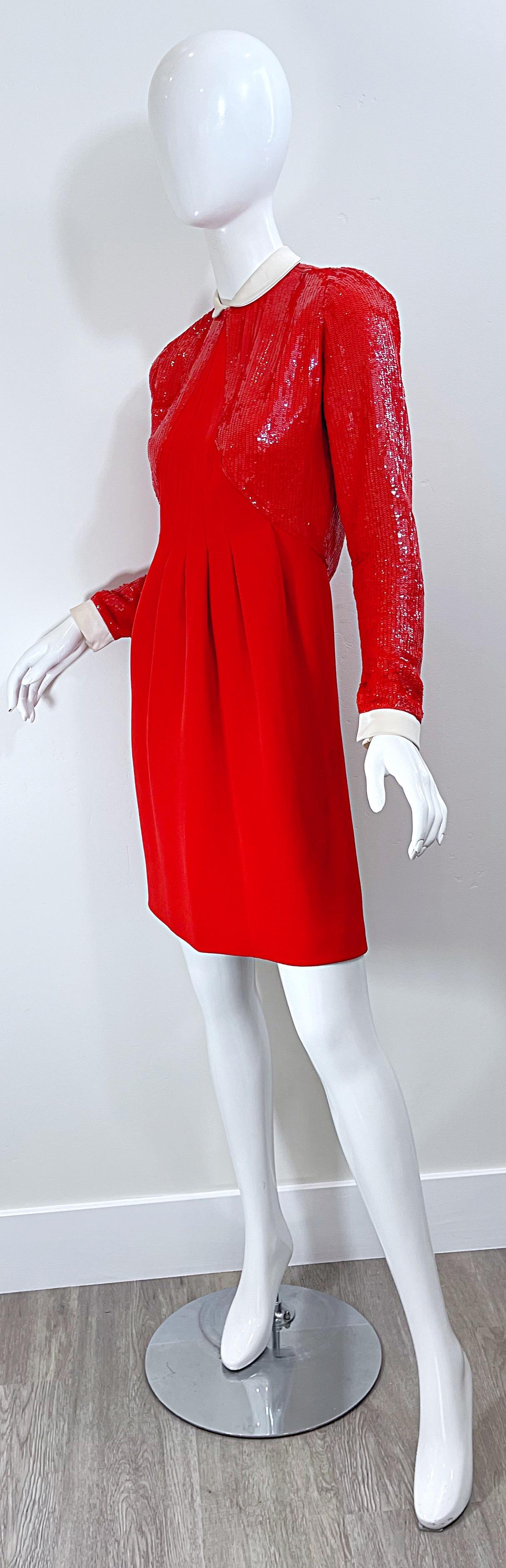 Geoffrey Beene 1980s Lipstick Red Faux Bolero Vintage 80s Tuxedo Dress  For Sale 1