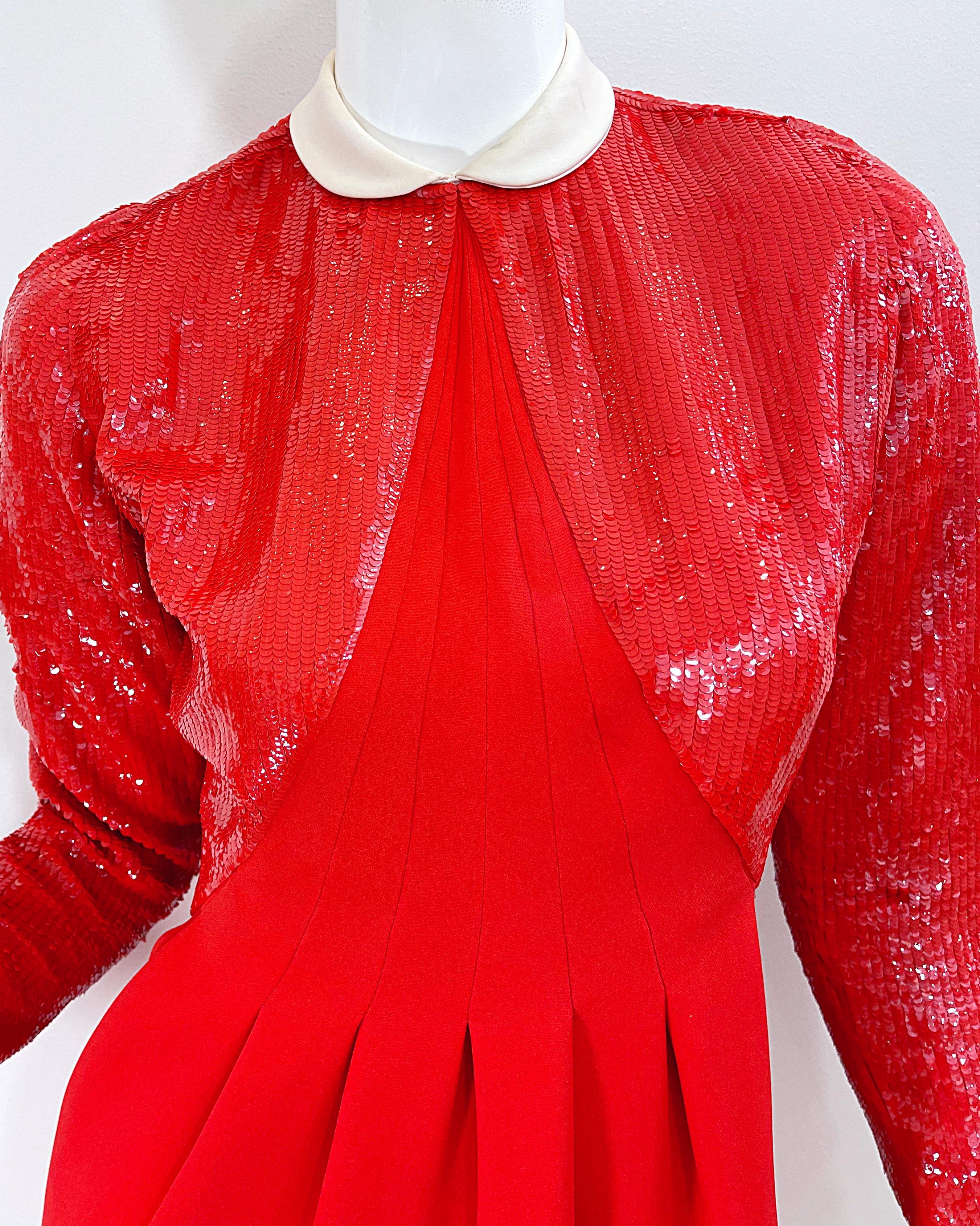 Geoffrey Beene 1980s Lipstick Red Faux Bolero Vintage 80s Tuxedo Dress  For Sale 2
