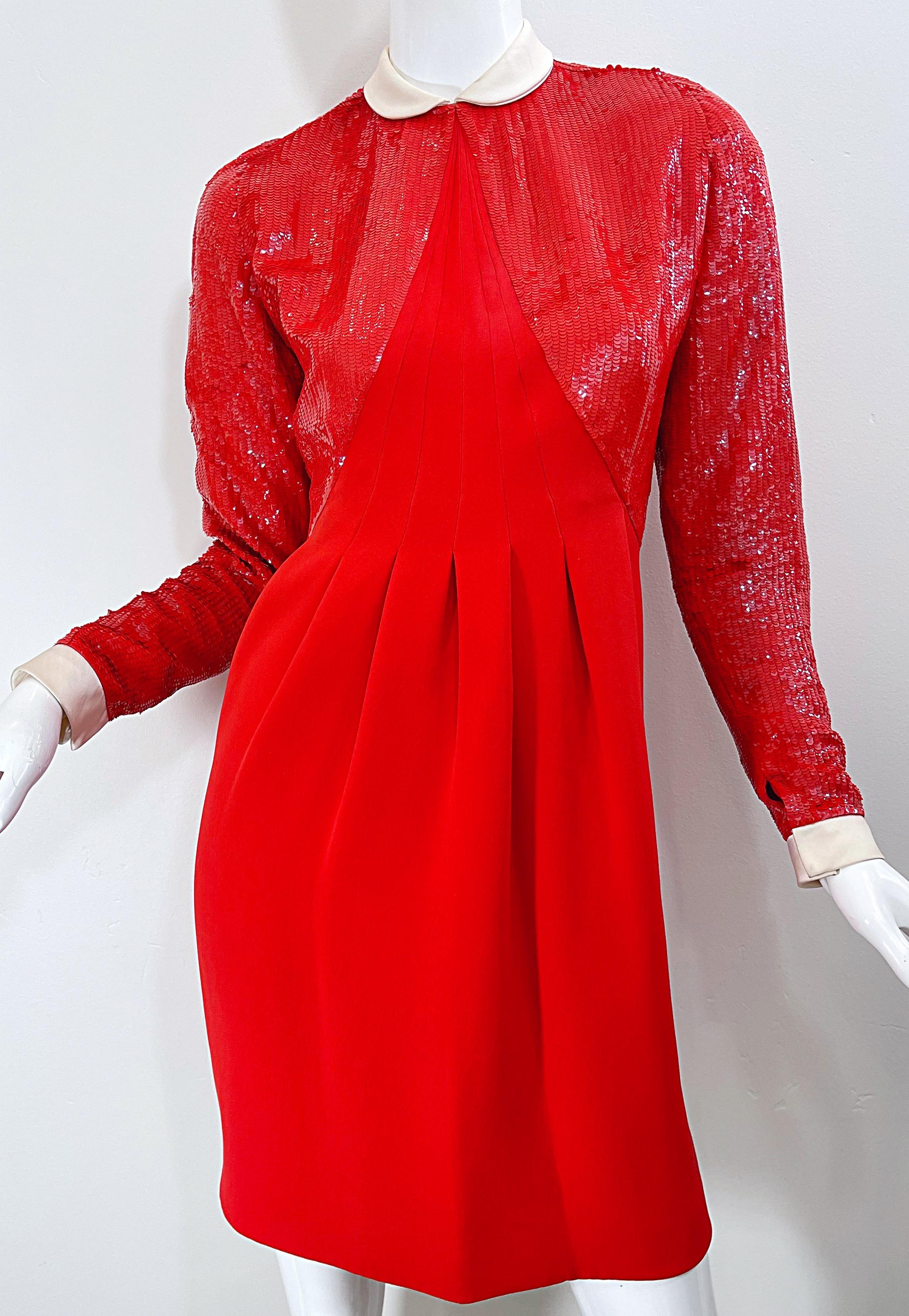 Geoffrey Beene 1980s Lipstick Red Faux Bolero Vintage 80s Tuxedo Dress  For Sale 3