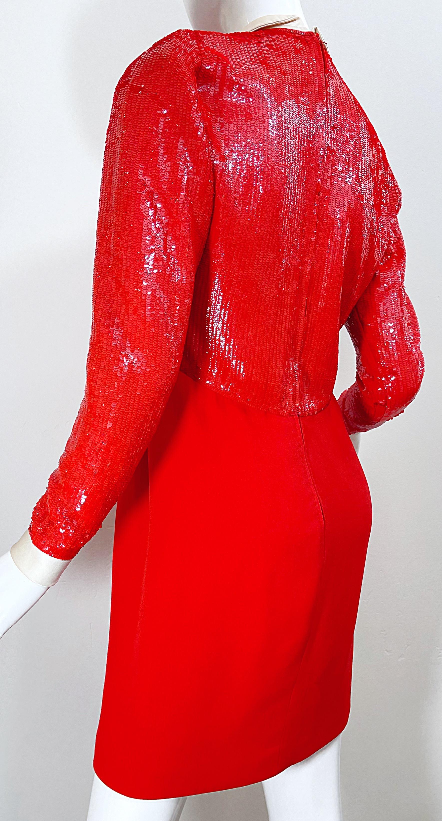 Geoffrey Beene 1980s Lipstick Red Faux Bolero Vintage 80s Tuxedo Dress  For Sale 4