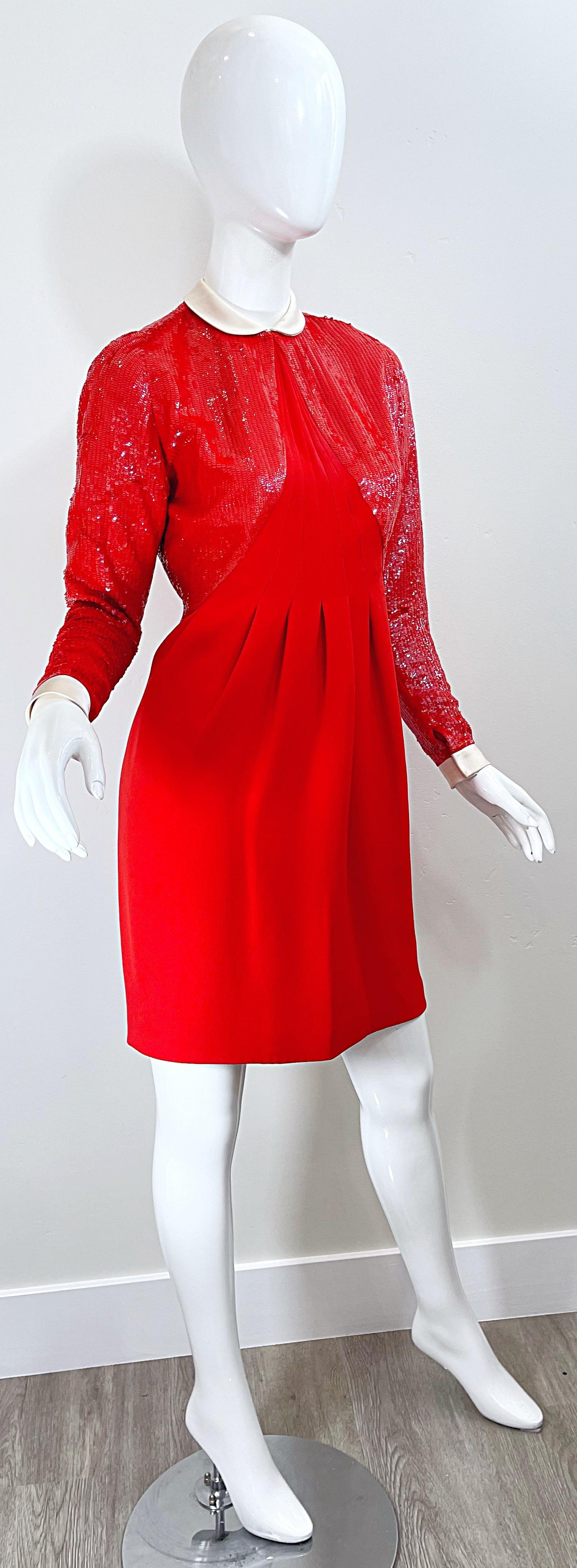 Geoffrey Beene 1980s Lipstick Red Faux Bolero Vintage 80s Tuxedo Dress  For Sale 5