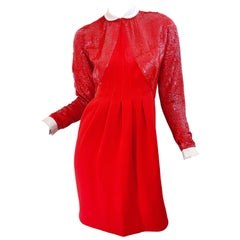 Geoffrey Beene 1980 Lipstick Red Faux Bolero Vintage 80s Tuxedo Dress