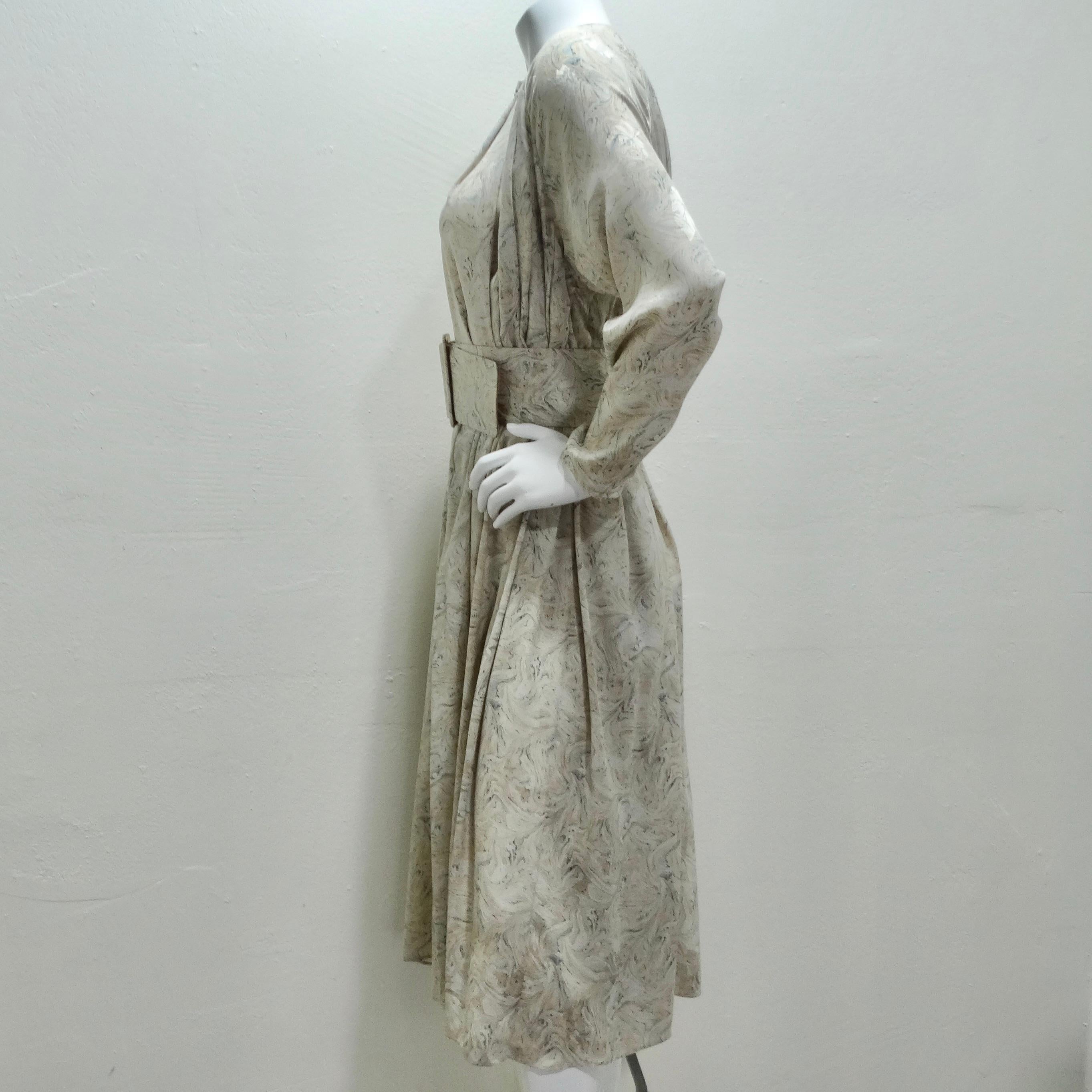 Geoffrey Beene 1980s Marble Print Belted Duster Dress For Sale 3