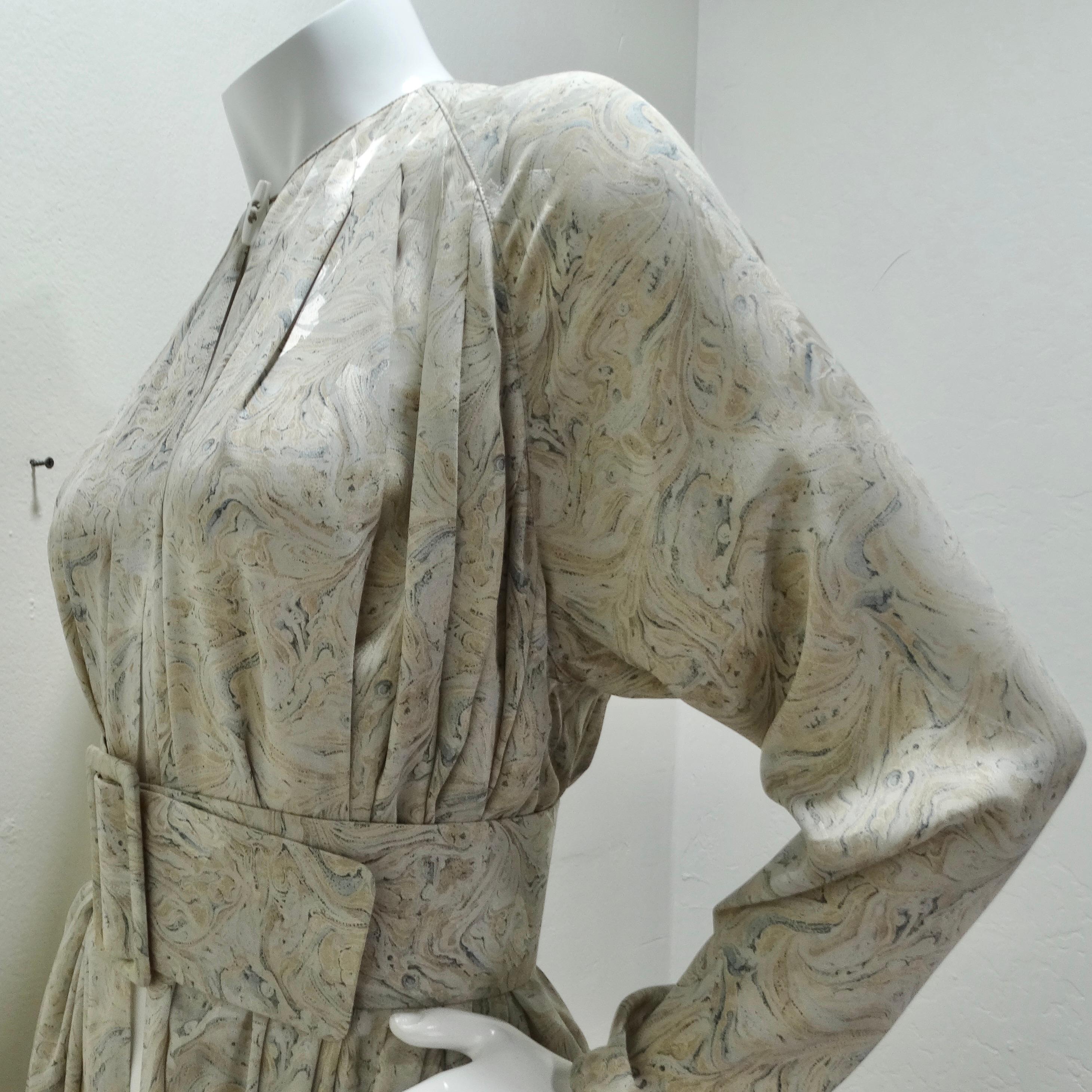 Geoffrey Beene 1980s Marble Print Belted Duster Dress For Sale 4