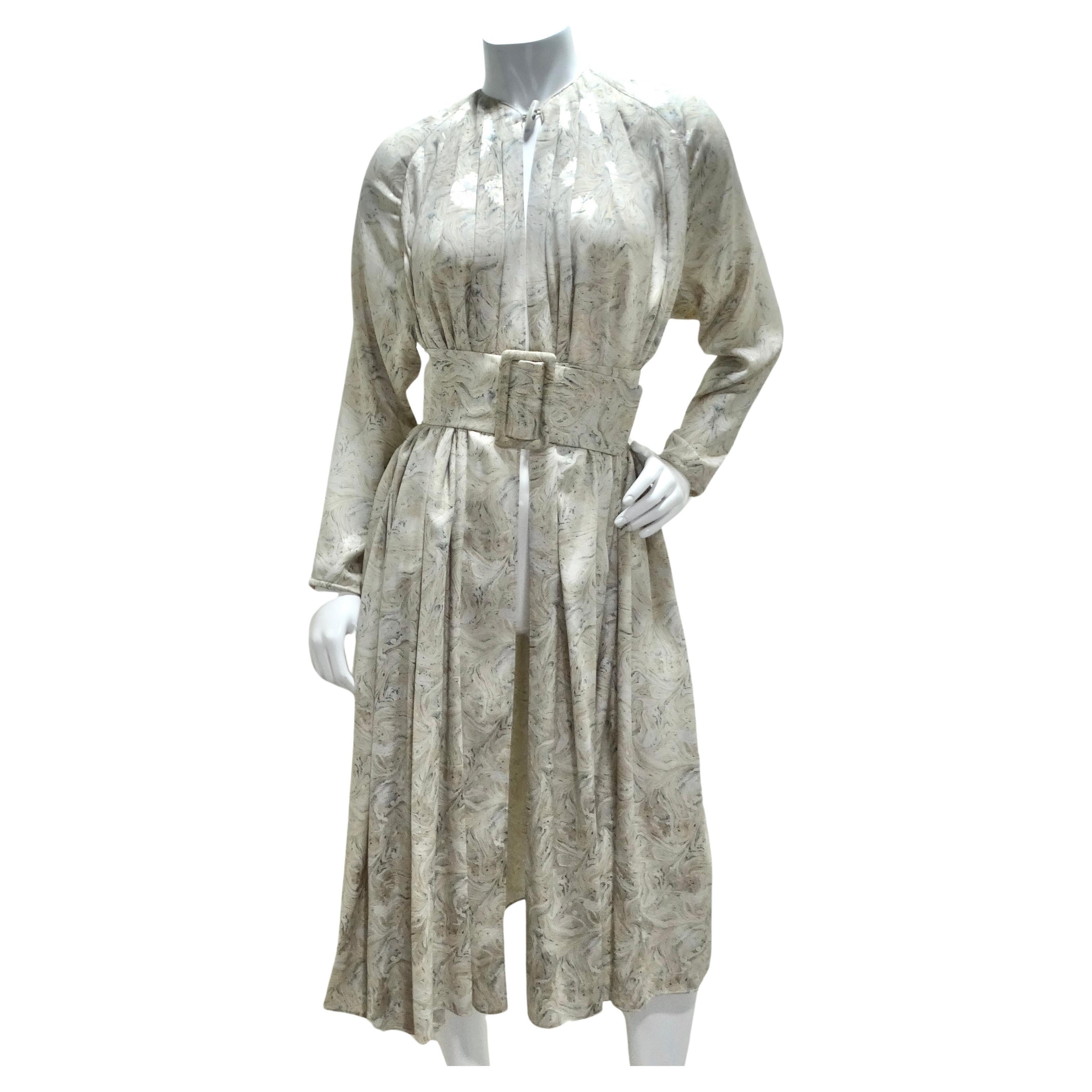 Geoffrey Beene 1980s Marble Print Belted Duster Dress For Sale