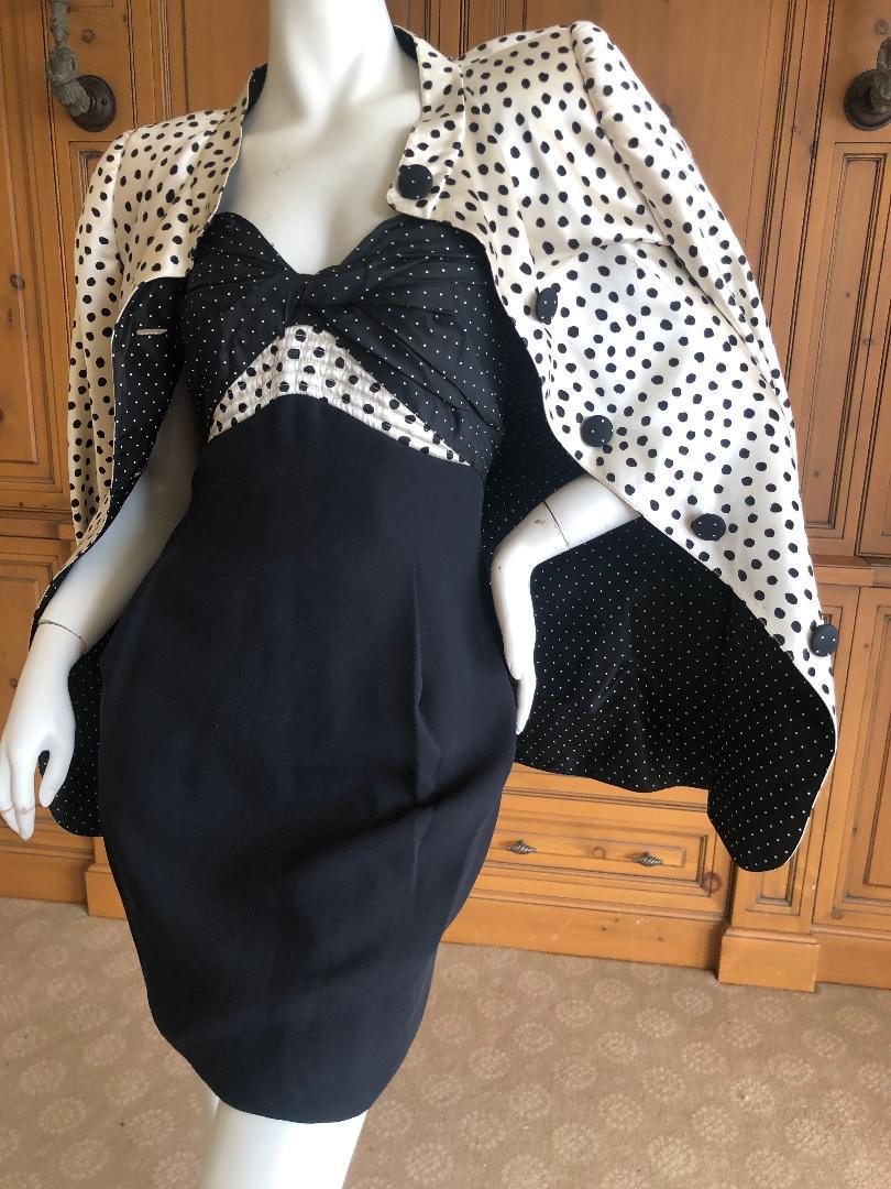 Black Geoffrey Beene 1980's Polka Dot Silk Strapless Dress and Matching Jacket For Sale