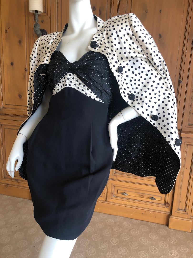 Geoffrey Beene 1980's Polka Dot Silk Strapless Dress and Matching Jacket For Sale 1