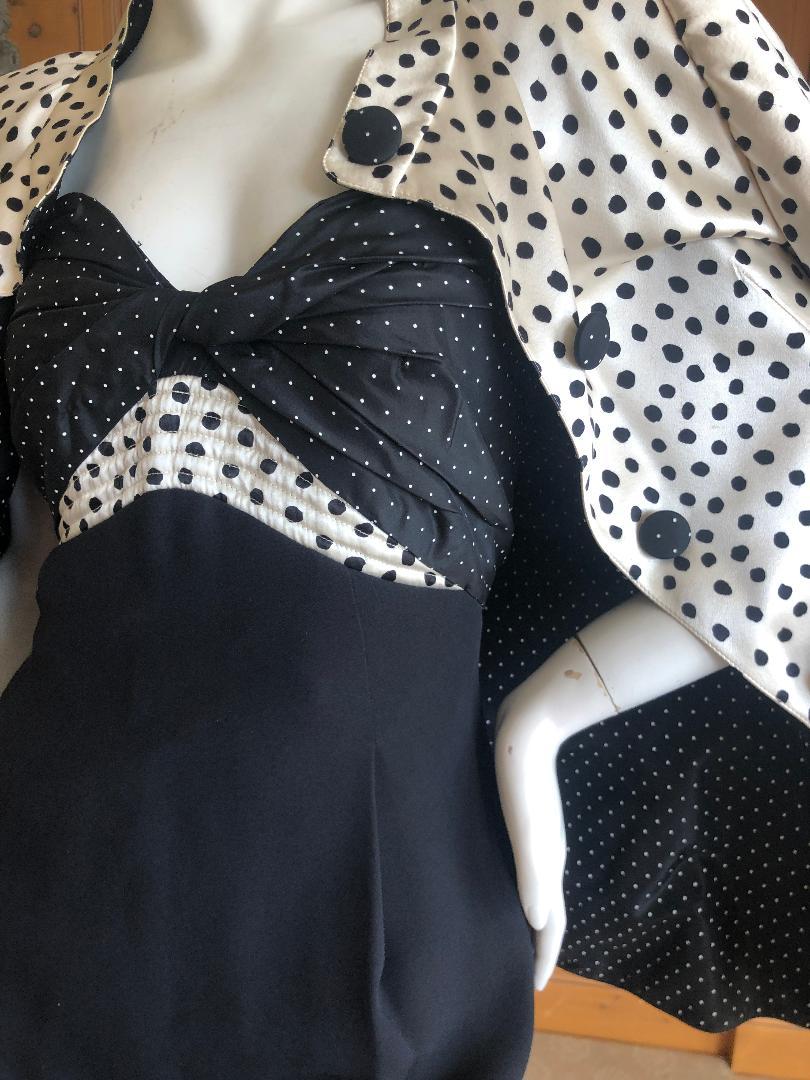 Geoffrey Beene 1980's Polka Dot Silk Strapless Dress and Matching Jacket For Sale 2