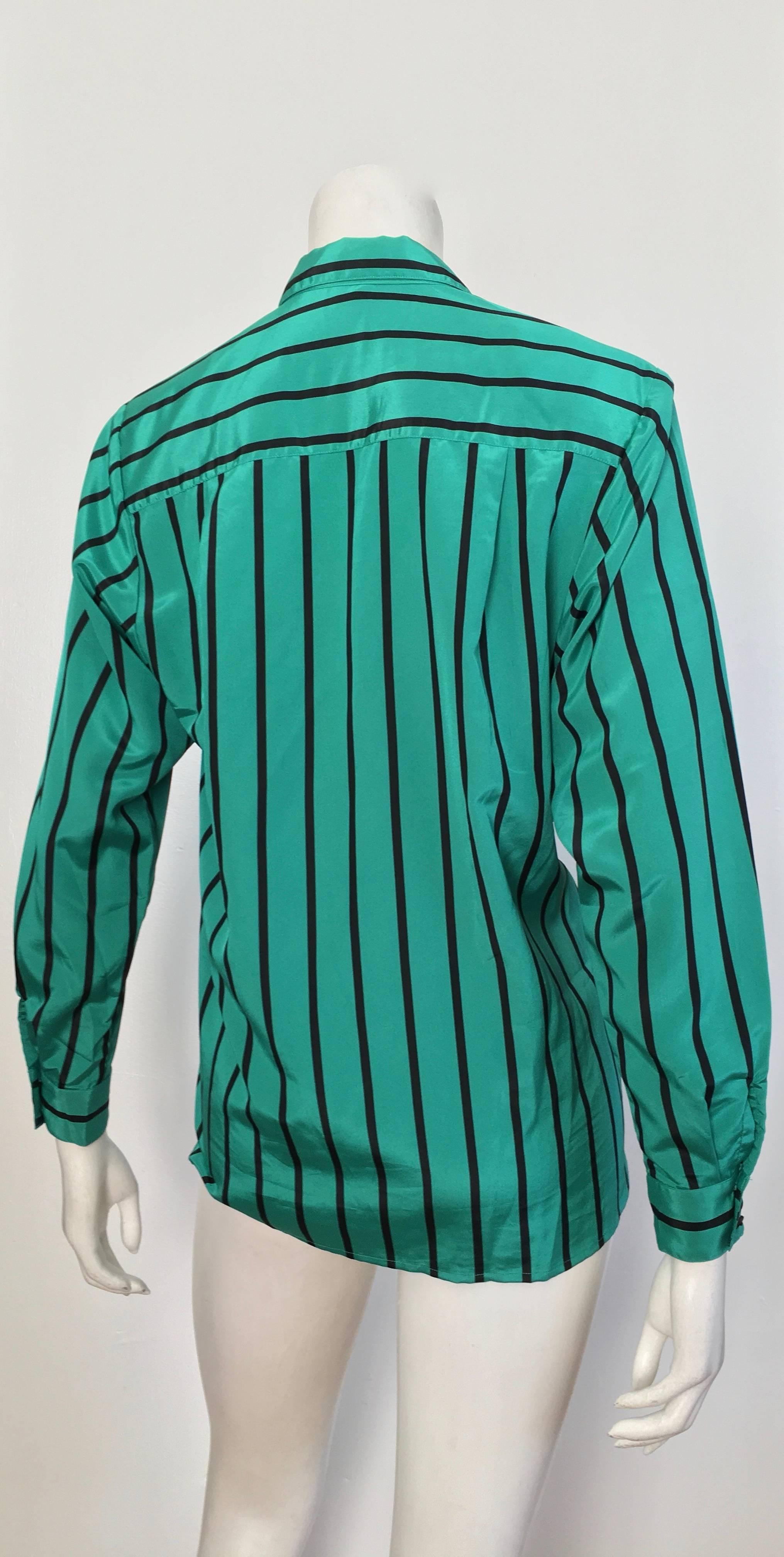 Women's or Men's Geoffrey Beene 1980s Striped Long Sleeve Blouse Size 6.