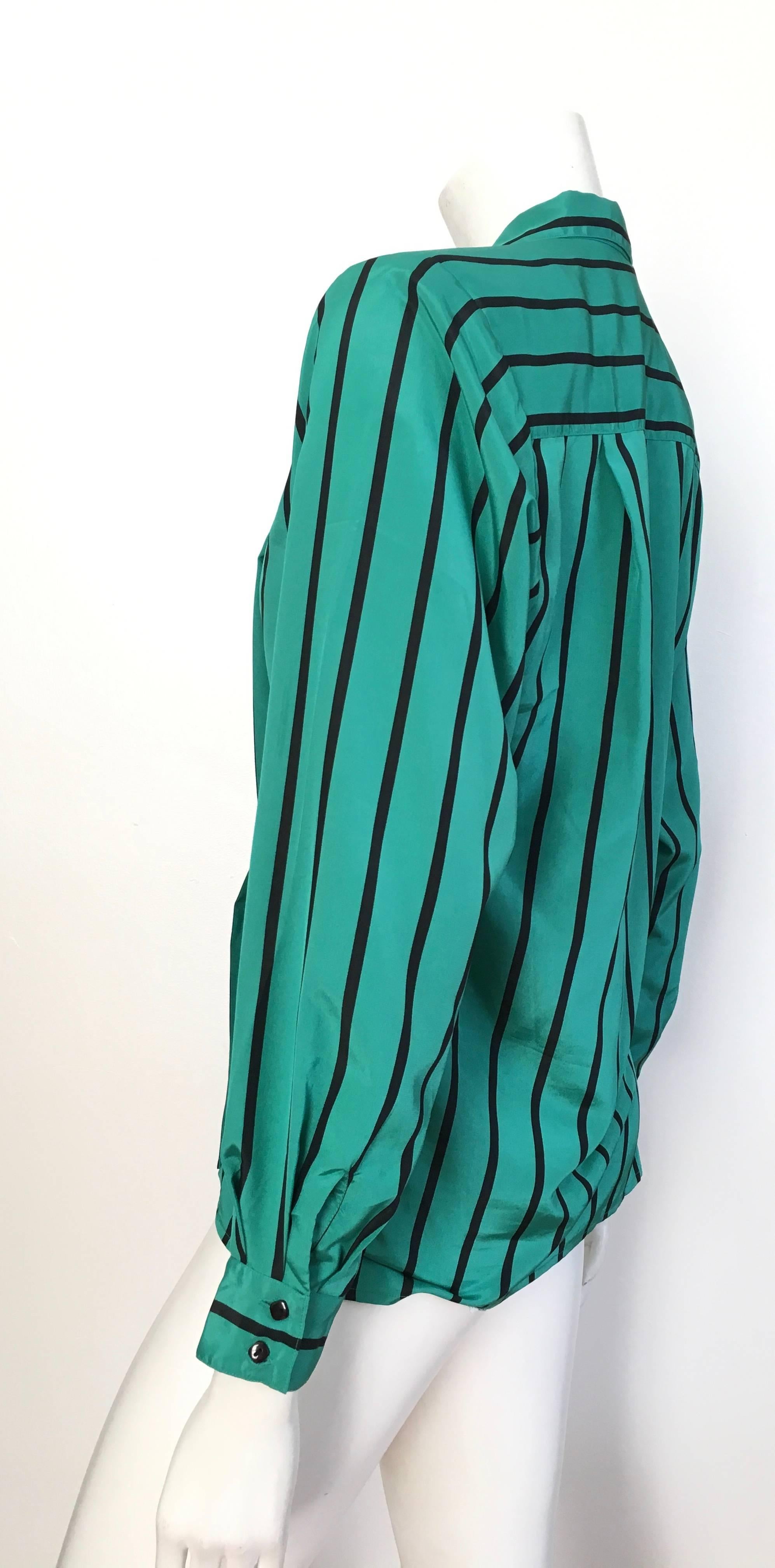 Geoffrey Beene 1980s Striped Long Sleeve Blouse Size 6. 1