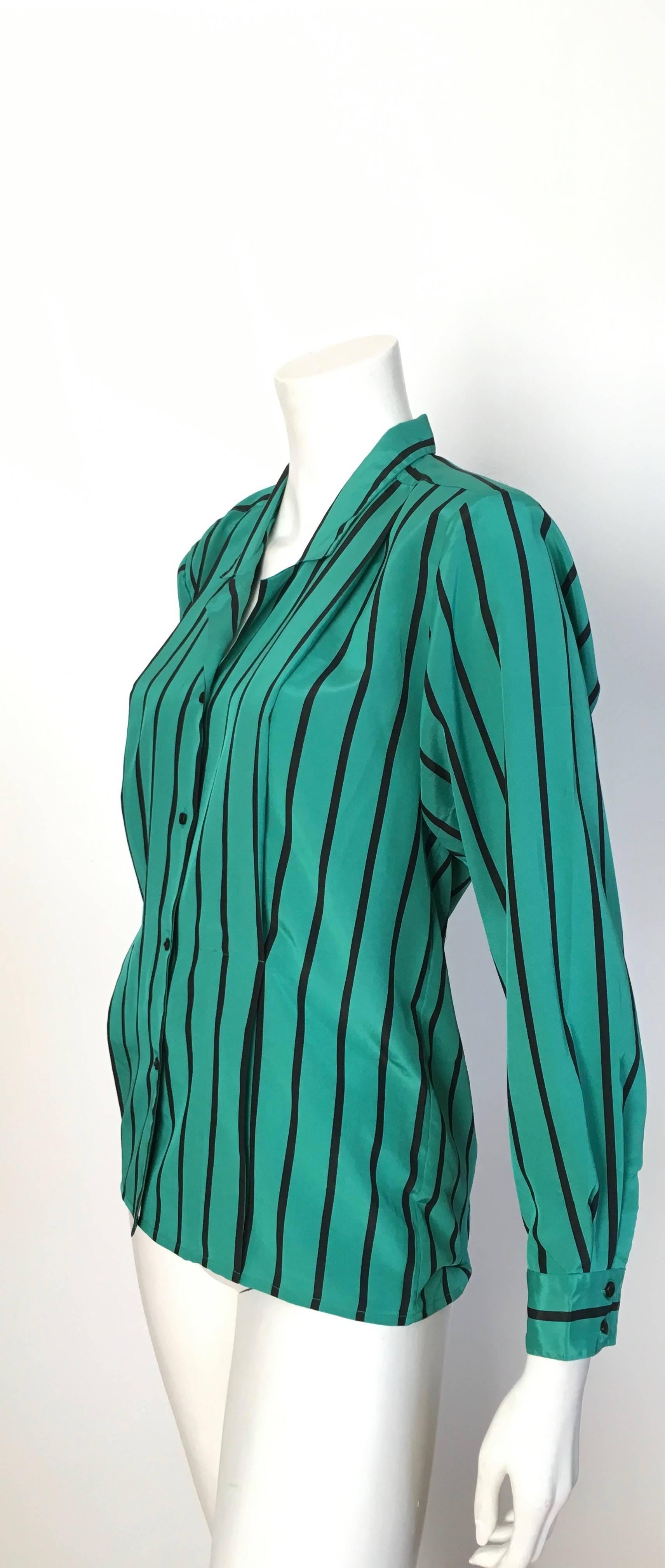 Geoffrey Beene 1980s Striped Long Sleeve Blouse Size 6. 2