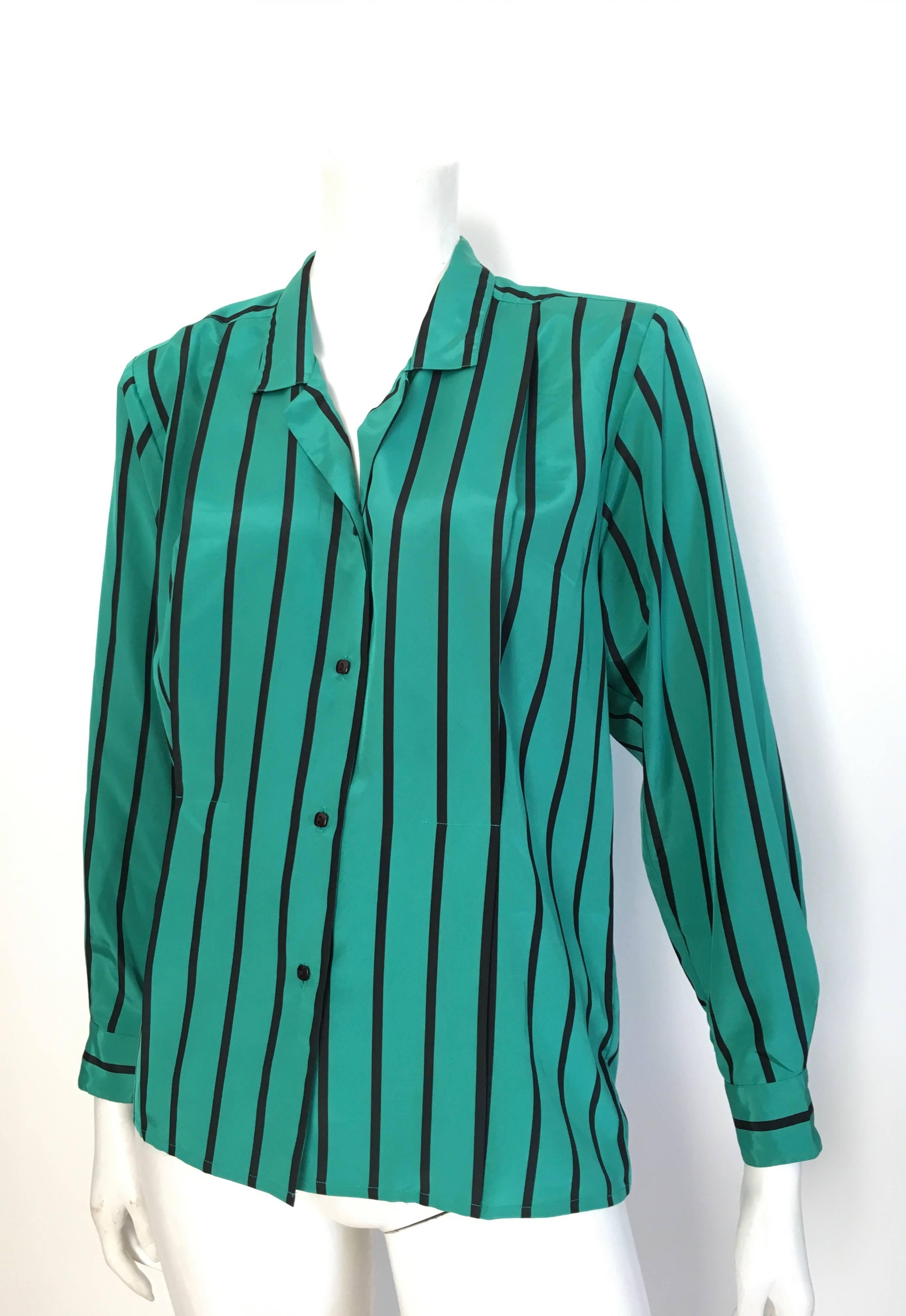 Geoffrey Beene 1980s Striped Long Sleeve Blouse Size 6. 4