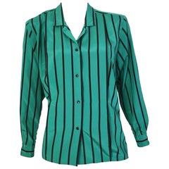 Geoffrey Beene 1980s Striped Long Sleeve Blouse Size 6.