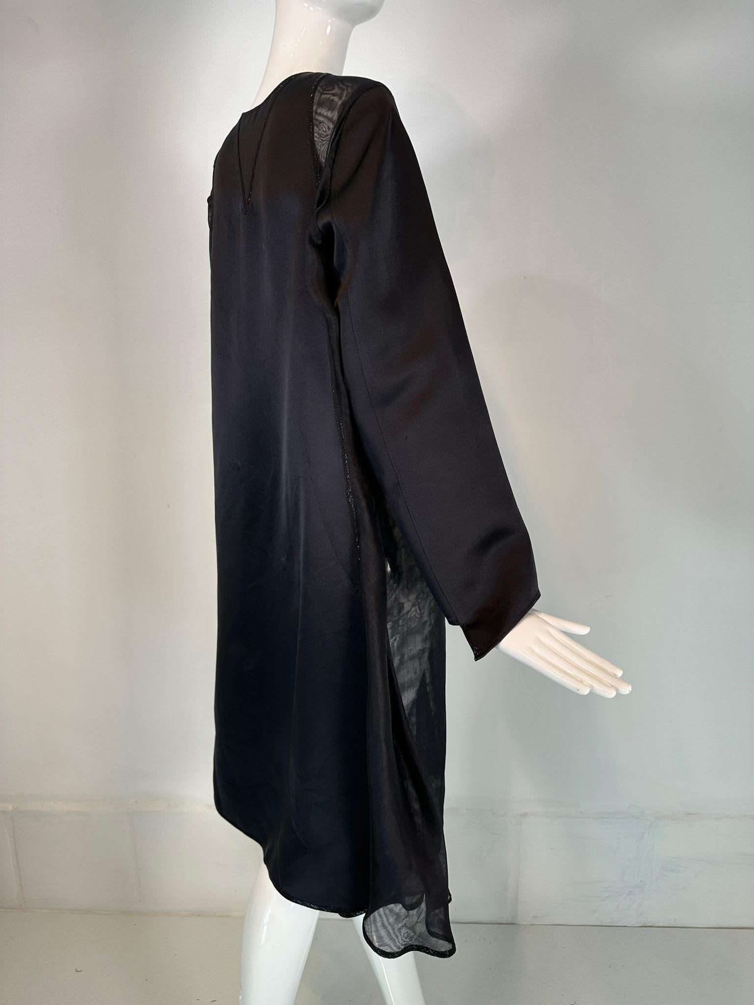 Geoffrey Beene 1990s Black Satin & Organza Panel Metallic Trim Tie Neck Coat 6