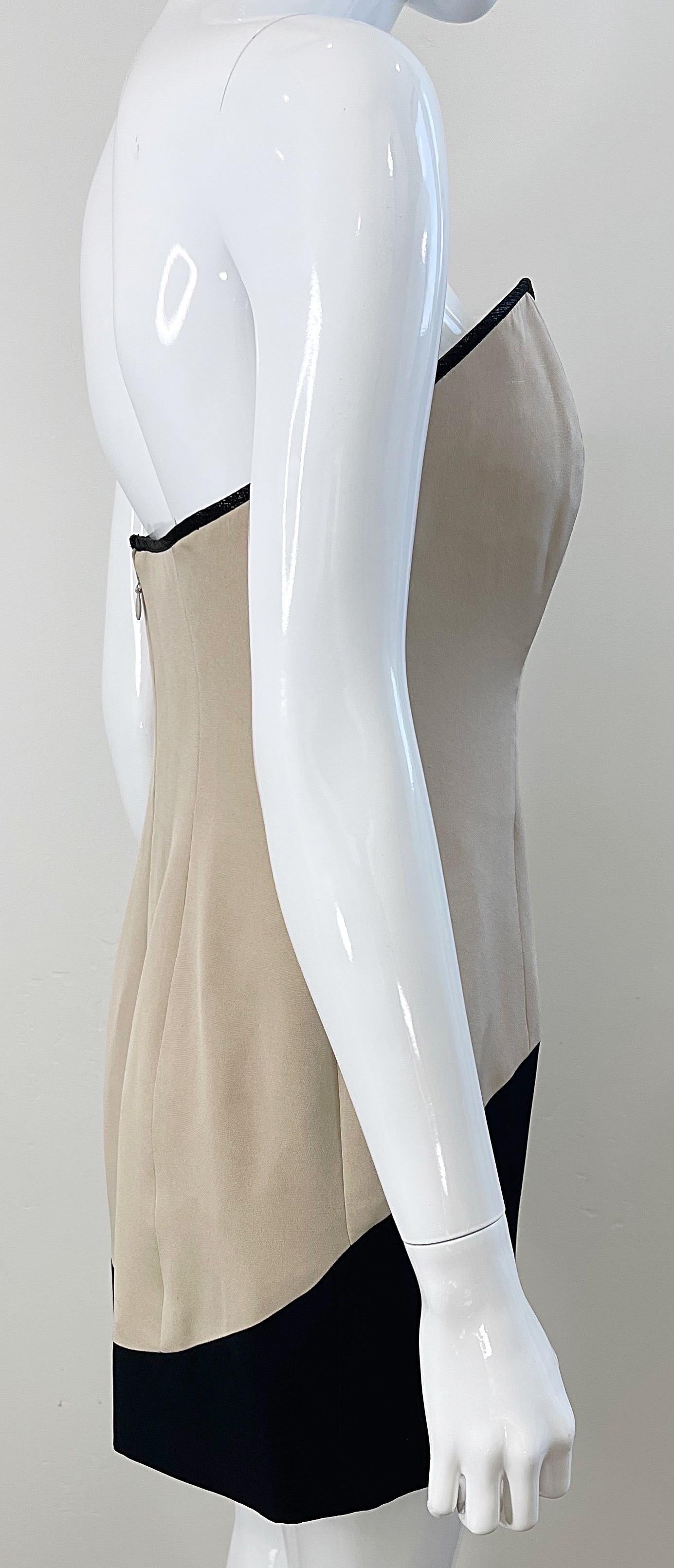 Geoffrey Beene 1990s Khaki and Black Color Block VIntage Silk 90s Mini Dress For Sale 5