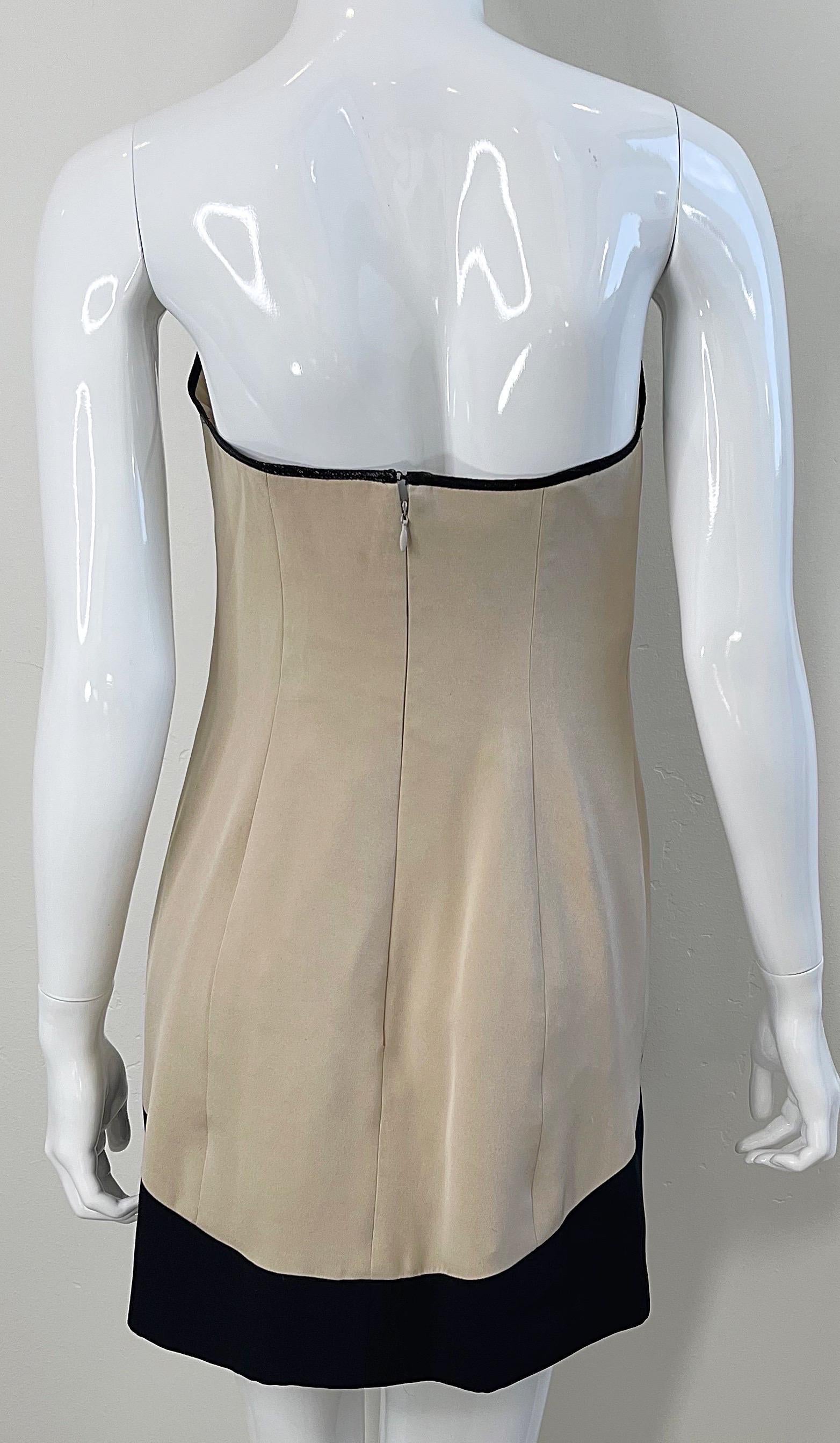 Geoffrey Beene 1990s Khaki and Black Color Block VIntage Silk 90s Mini Dress For Sale 8