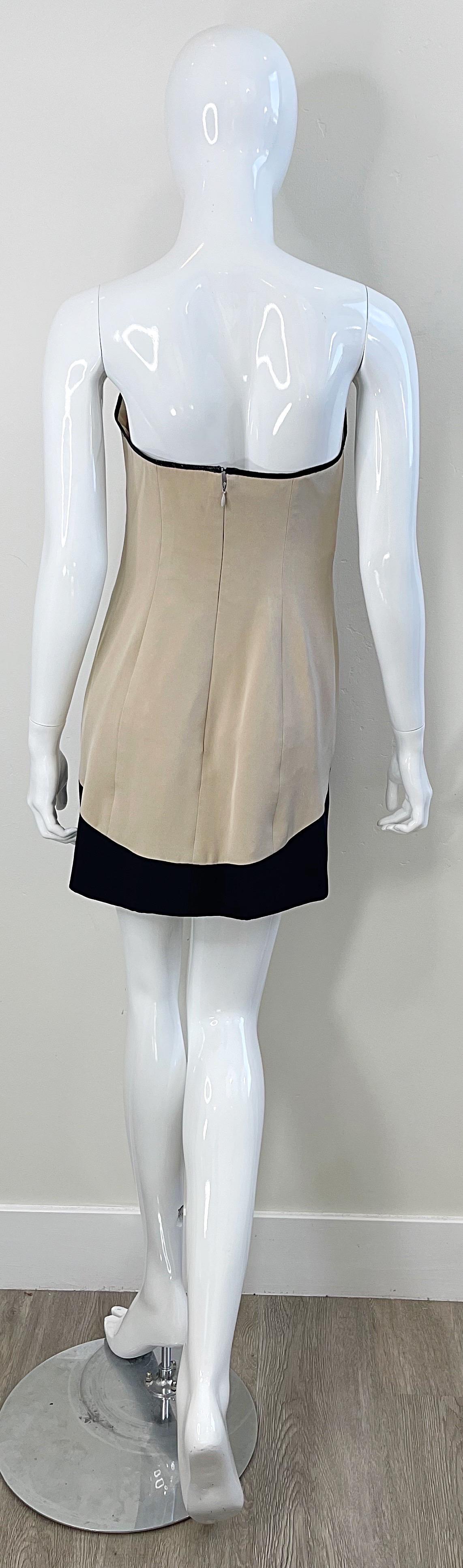 Women's Geoffrey Beene 1990s Khaki and Black Color Block VIntage Silk 90s Mini Dress For Sale