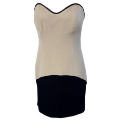 Geoffrey Beene 1990s Caqui y Negro Color Block VIntage Seda 90s Mini Vestido