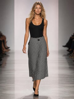 Geoffrey Beene 1990s Op Art Chevron Stripe Black Silver Maxi Skirt