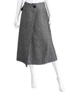 Geoffrey Beene 1990s Op Art Chevron Stripe Black Silver Maxi Skirt