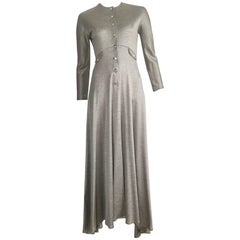 Geoffrey Beene 1990s Silver Gray Jersey Maxi Dress Size 4.