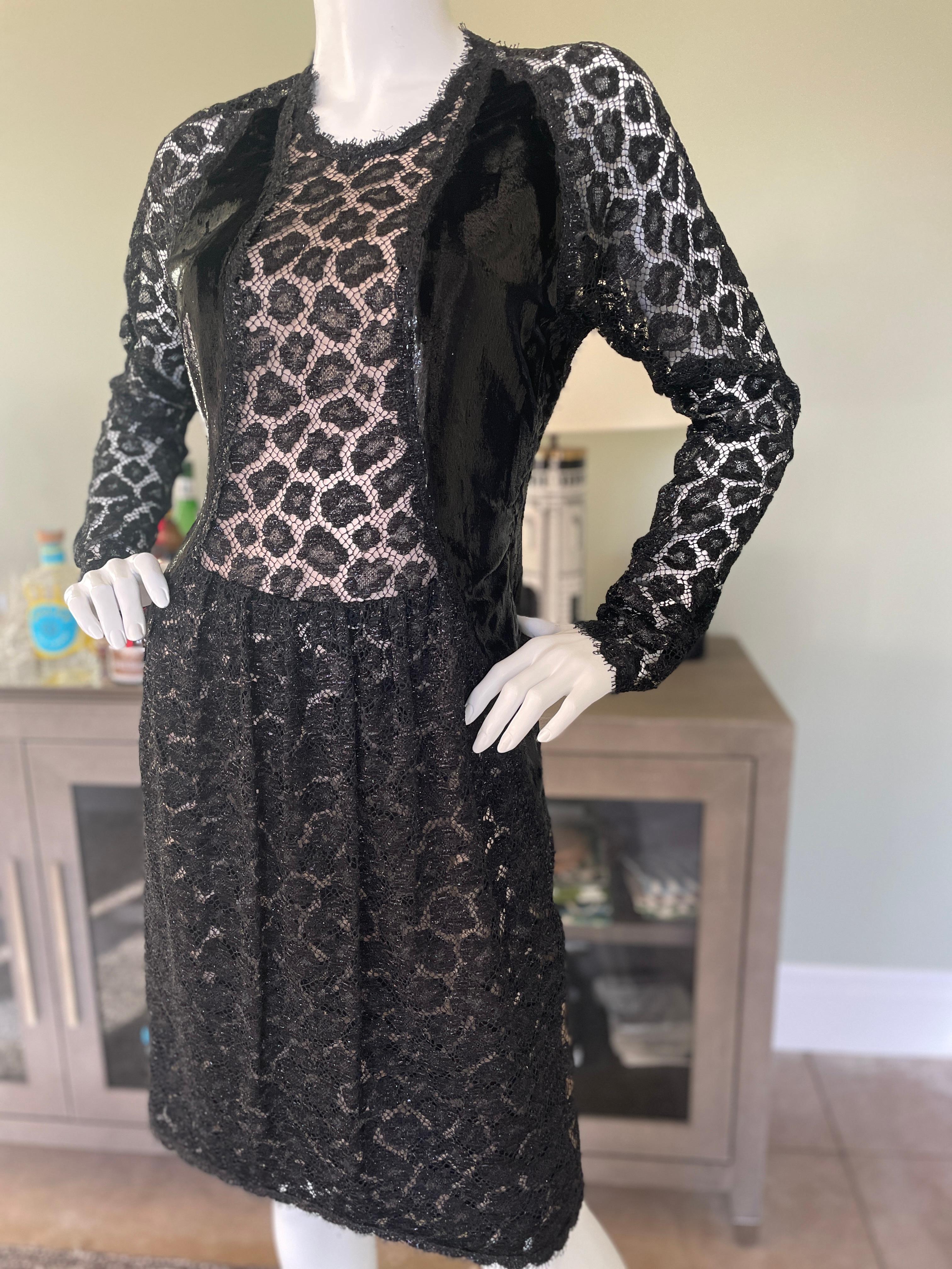Geoffrey Beene 1992 Silk Leopard Lace & Panne Velvet Little Black Dress  For Sale 7