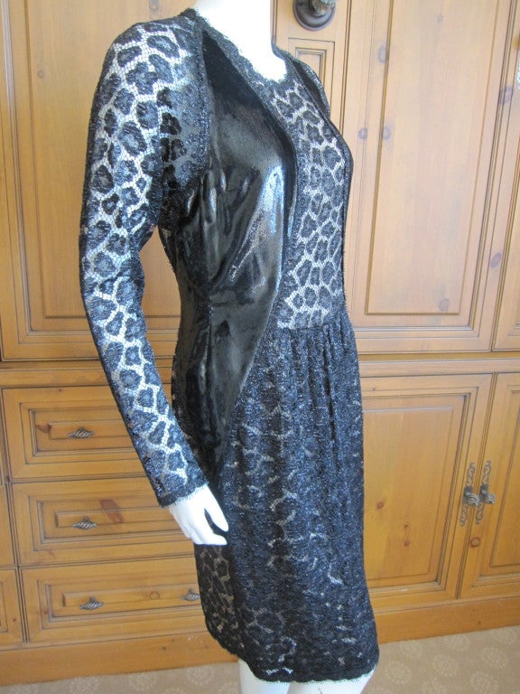 Geoffrey Beene 1992 Silk Leopard Lace & Panne Velvet Little Black Dress  In Excellent Condition For Sale In Cloverdale, CA