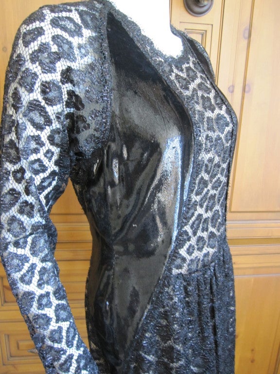 Women's Geoffrey Beene 1992 Silk Leopard Lace & Panne Velvet Little Black Dress  For Sale