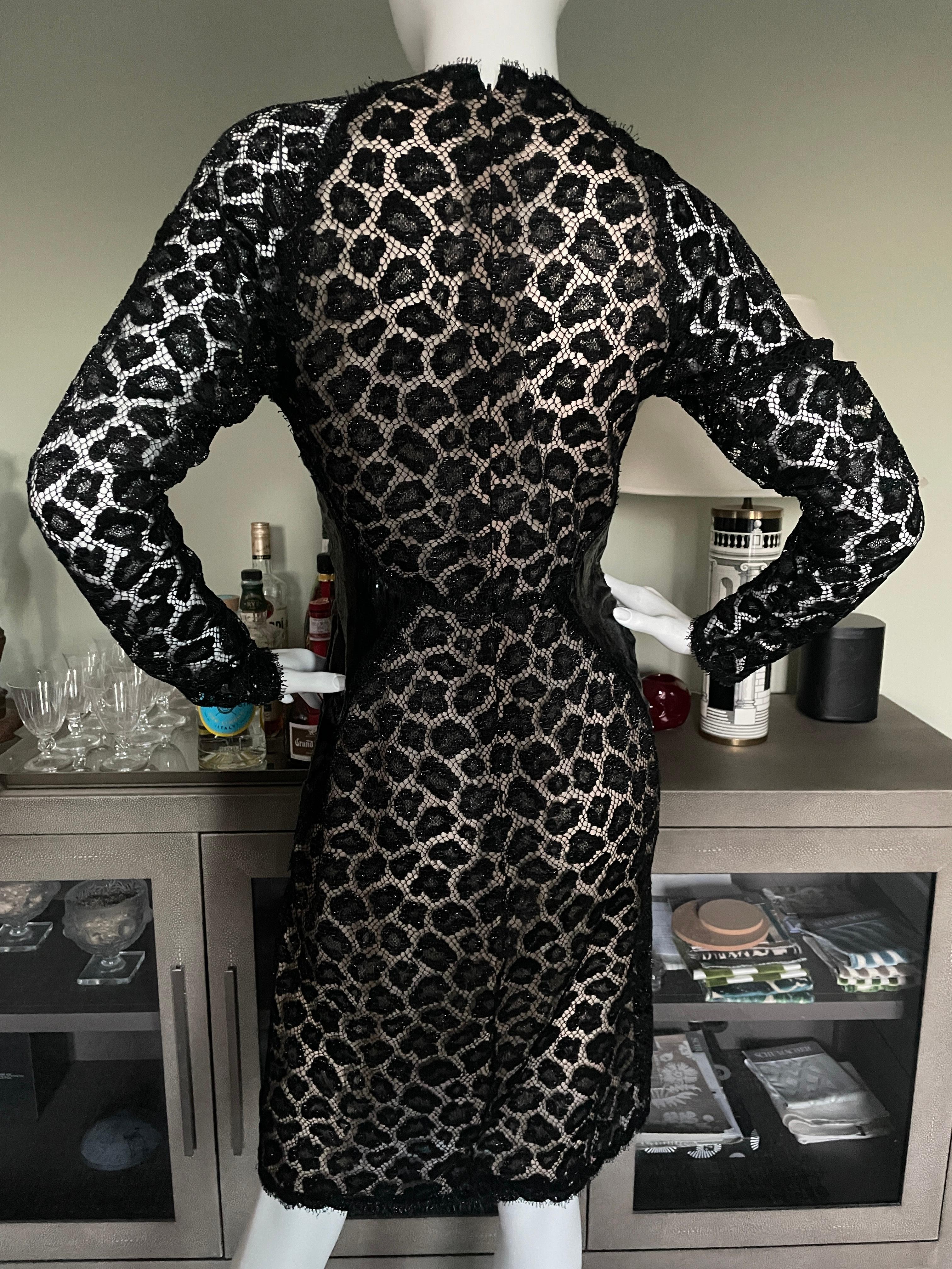 Geoffrey Beene 1992 Silk Leopard Lace & Panne Velvet Little Black Dress  For Sale 4