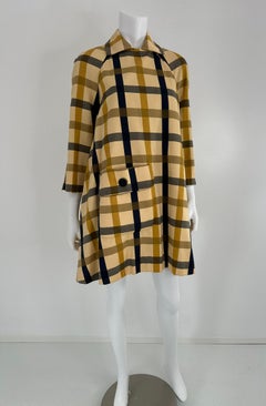 Geoffrey Beene Beene Bazaar Mod Matching Plaid Kangaroo Pocket Swing Coat 1960s
