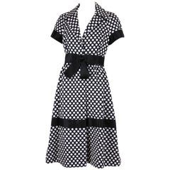 Geoffrey Beene Black and White Polka Dot Day Dress with Satin Bow, 1960s