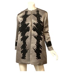 Geoffrey Beene Black and White Striped Satin Jacket with Soutache Embroidery