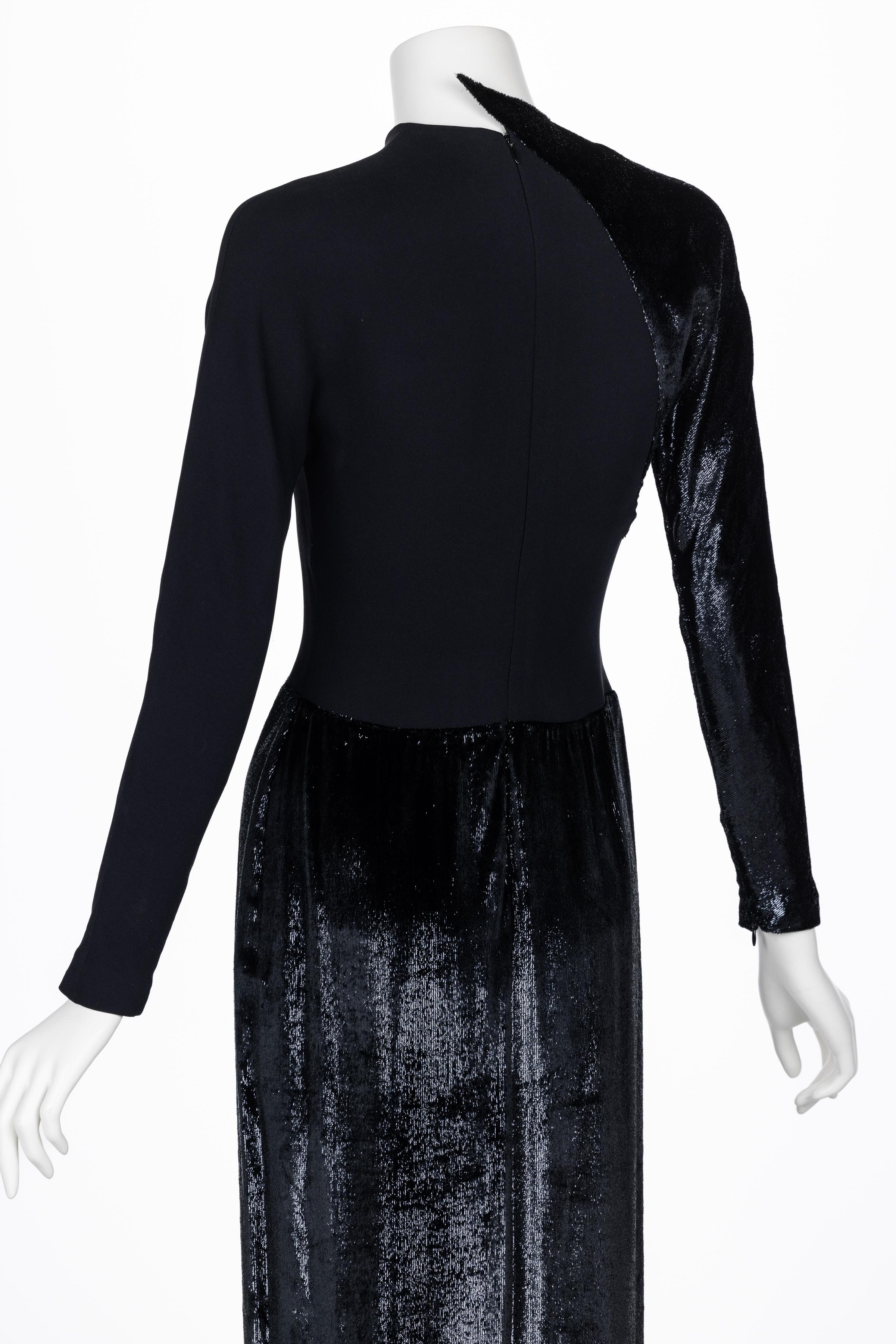 Geoffrey Beene Black Crepe Panne Velvet Dress 1990s For Sale 7