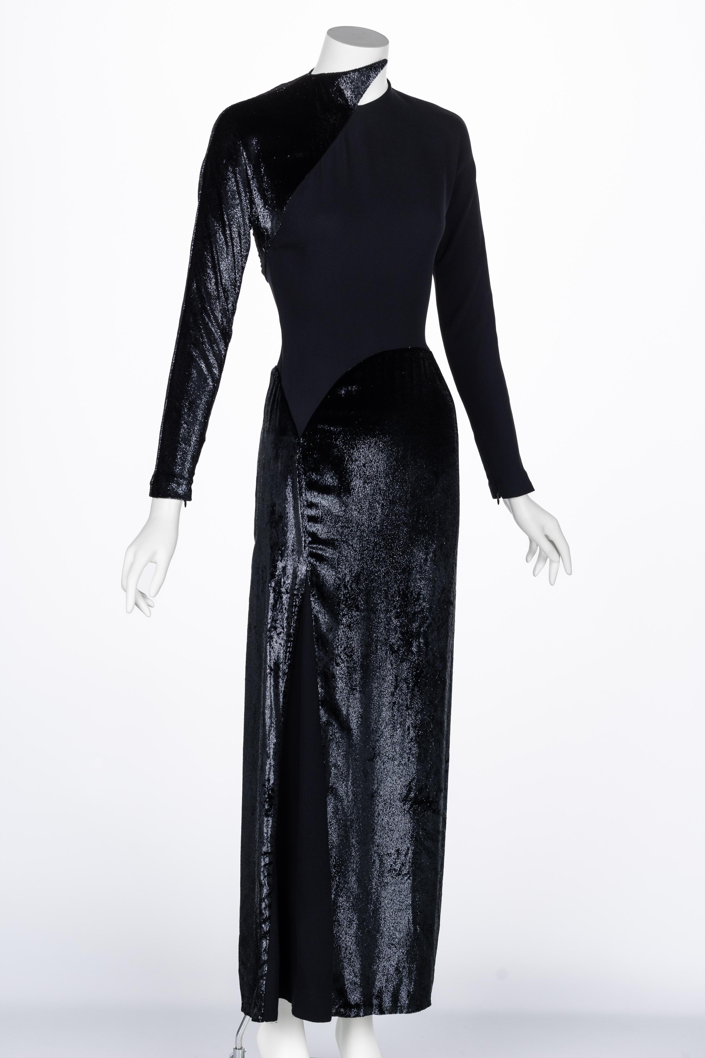 Geoffrey Beene Black Crepe Panne Velvet Dress 1990s In Good Condition For Sale In Boca Raton, FL