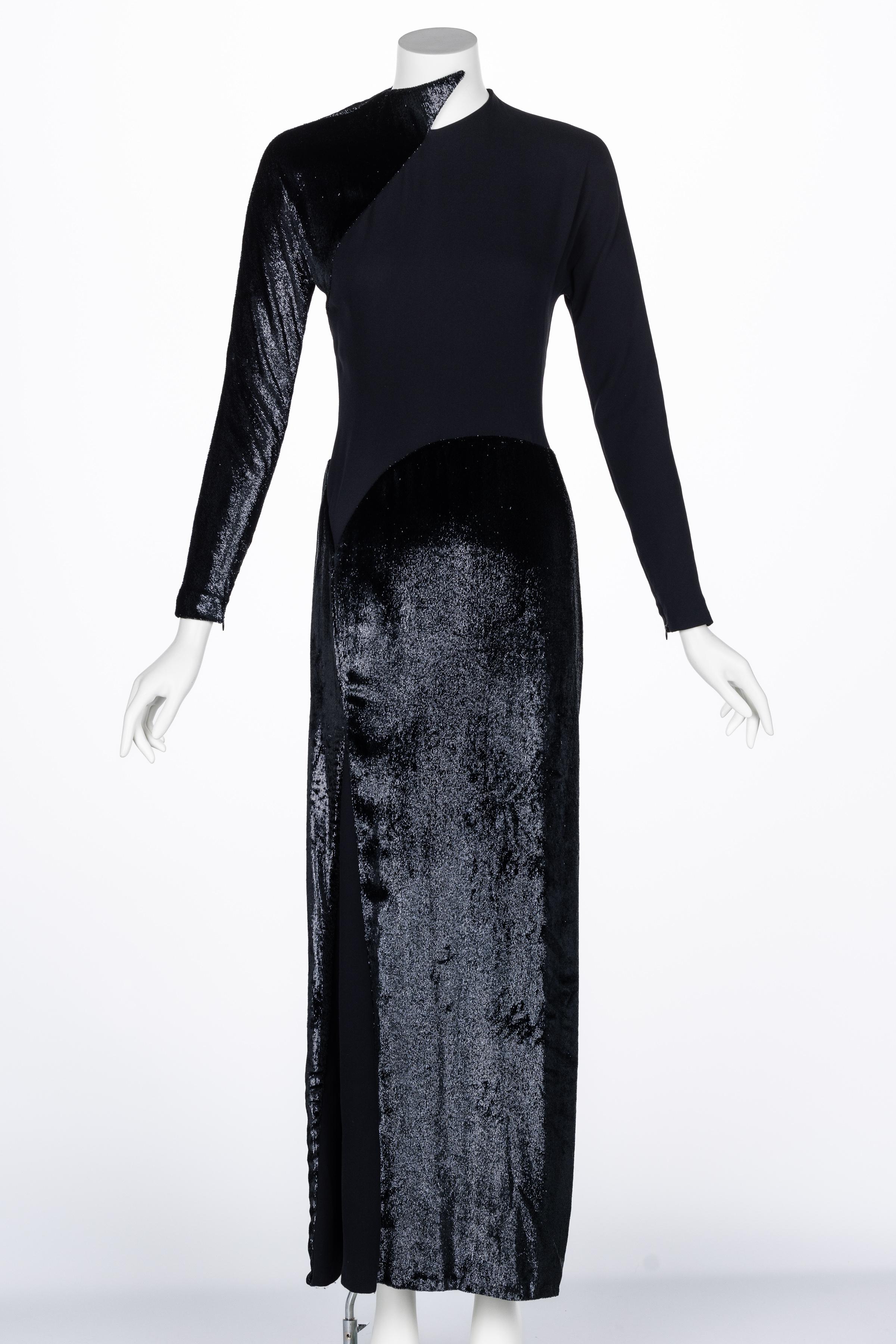 Women's or Men's Geoffrey Beene Black Crepe Panne Velvet Dress 1990s For Sale
