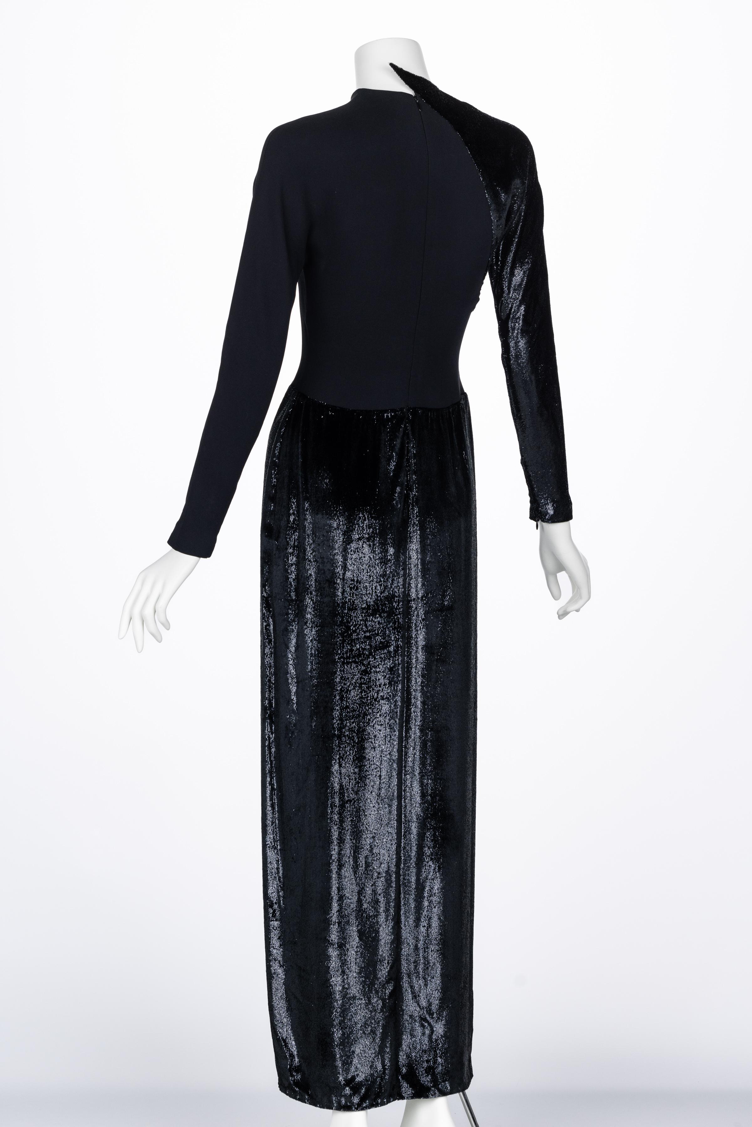 Geoffrey Beene Black Crepe Panne Velvet Dress 1990s For Sale 1