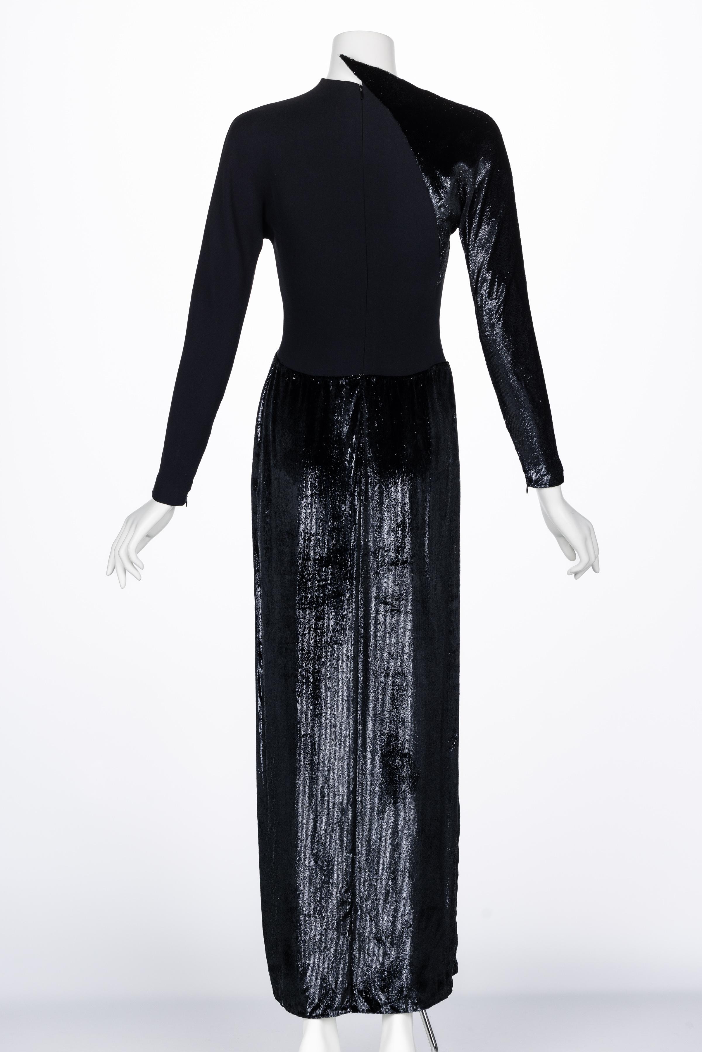 Geoffrey Beene Black Crepe Panne Velvet Dress 1990s For Sale 2