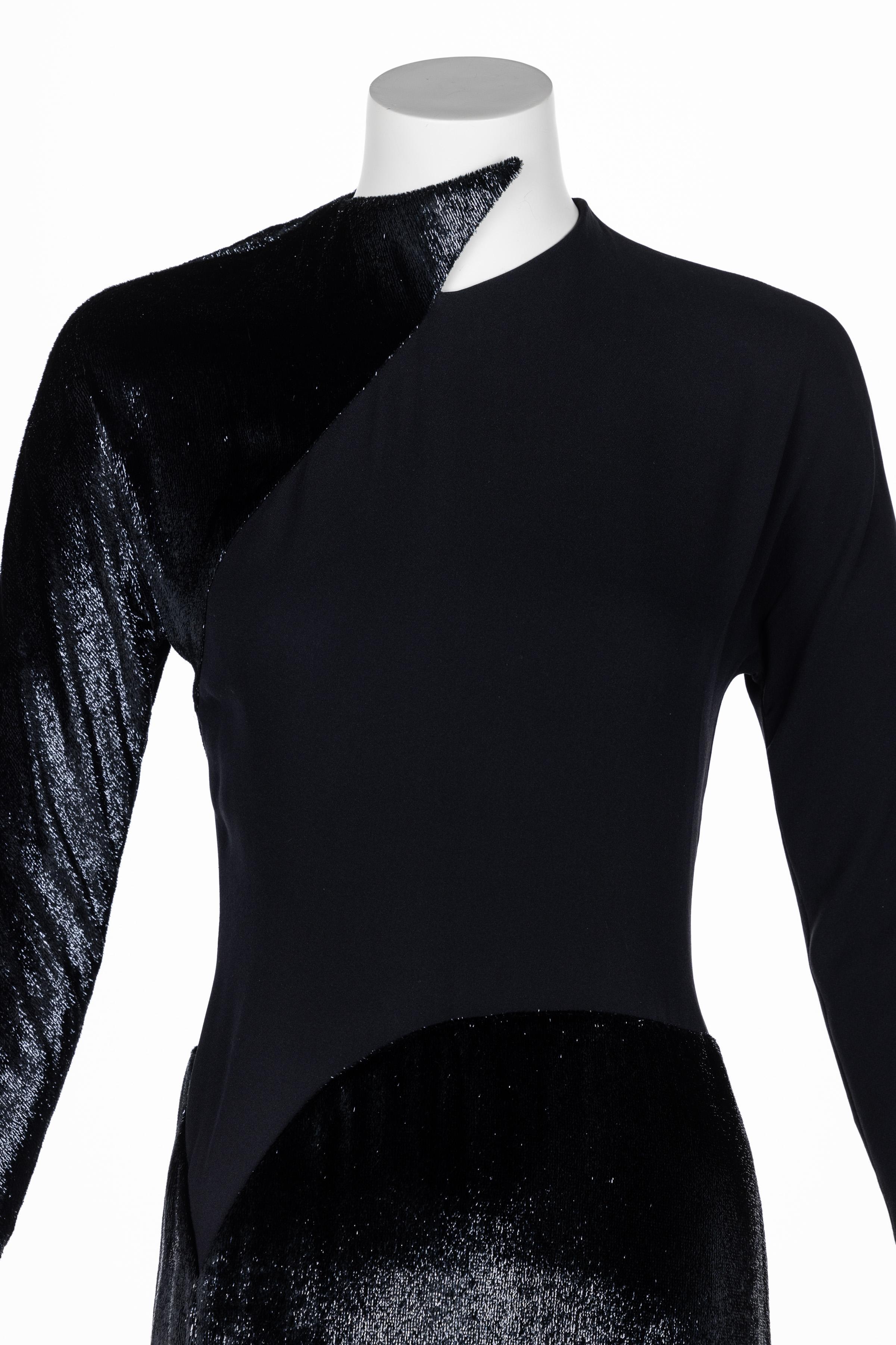 Geoffrey Beene Black Crepe Panne Velvet Dress 1990s For Sale 3