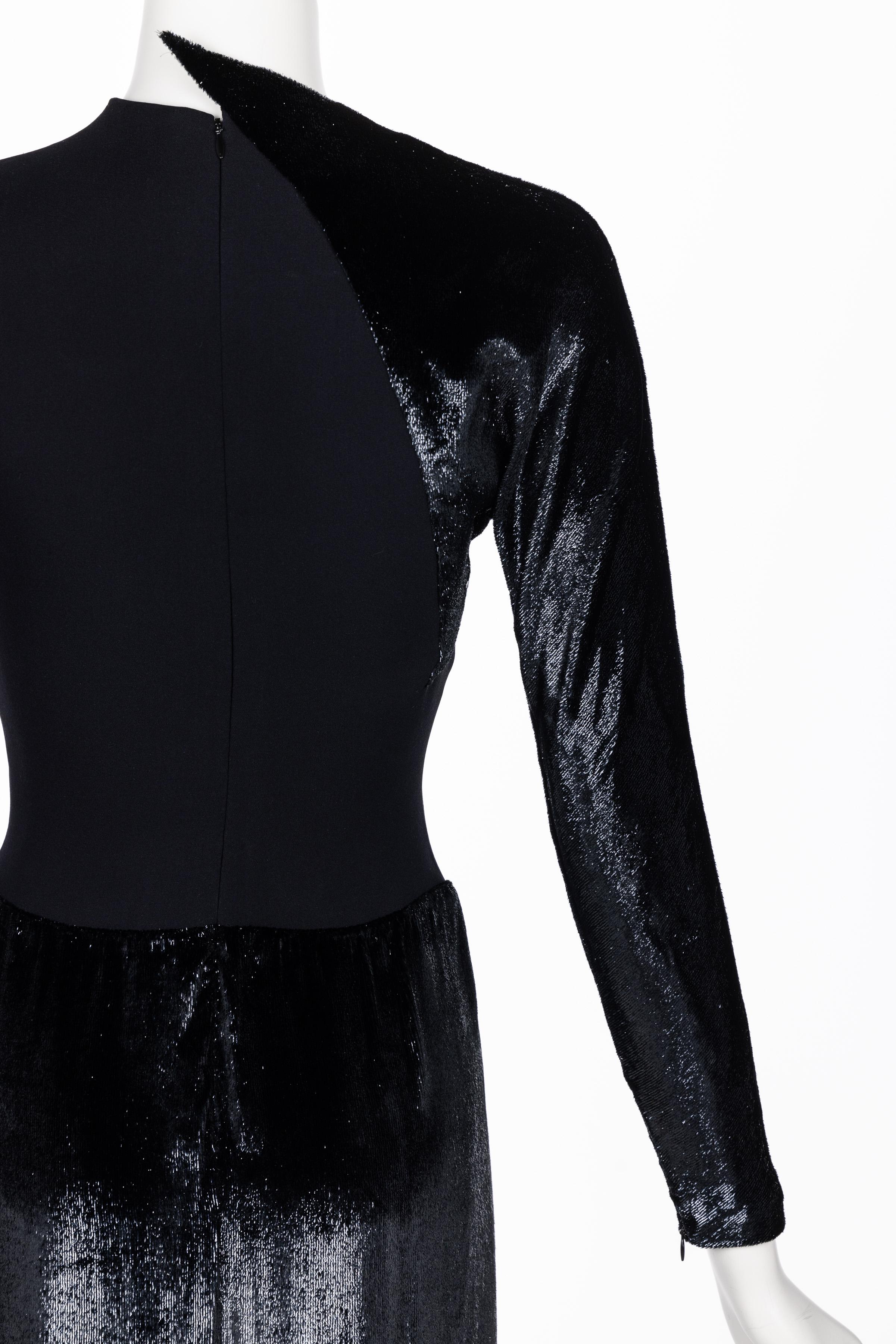 Geoffrey Beene Black Crepe Panne Velvet Dress 1990s For Sale 4
