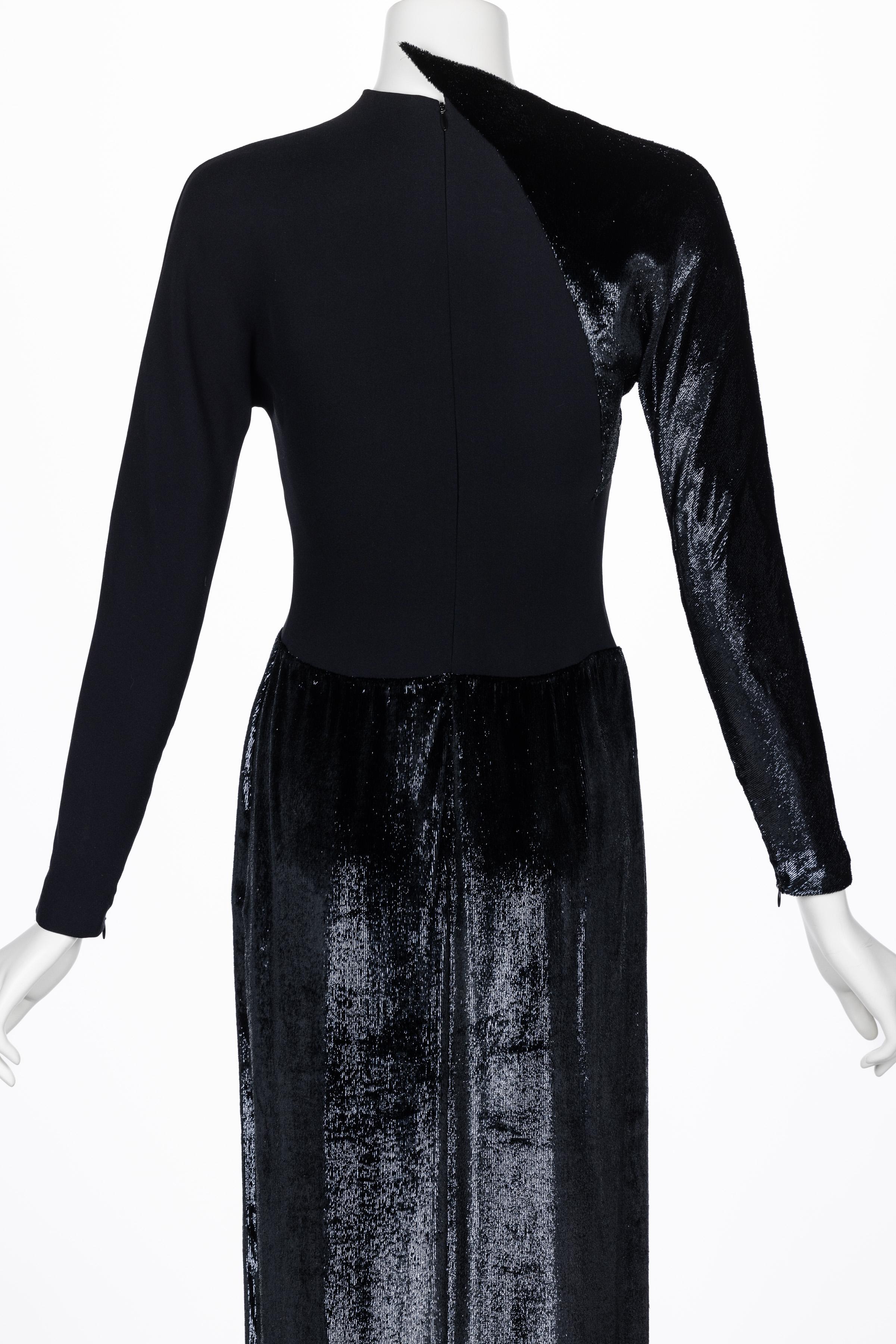 Geoffrey Beene Black Crepe Panne Velvet Dress 1990s For Sale 5
