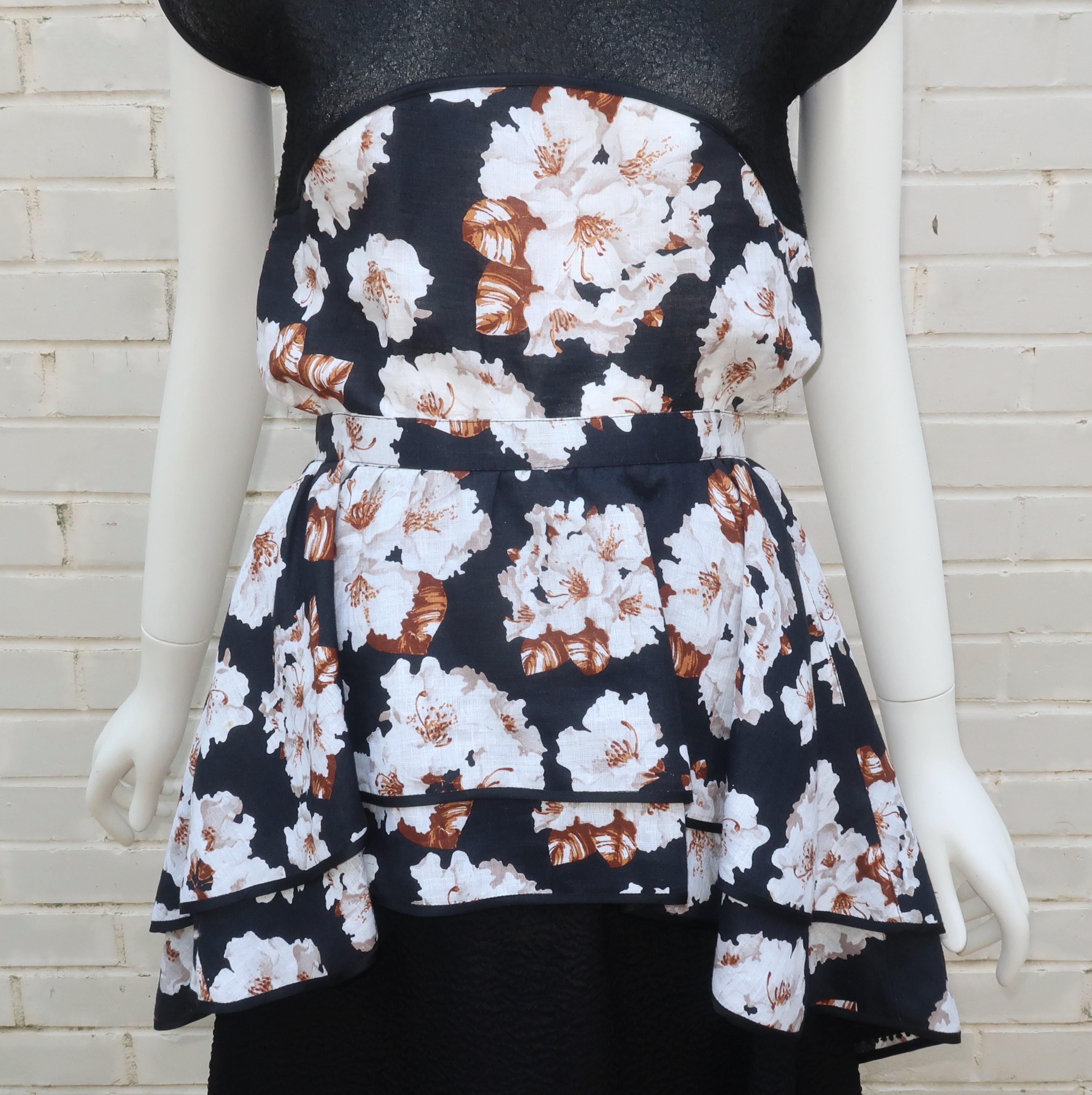 Geoffrey Beene Black Floral Two Piece Dress Set, 1970's In Good Condition For Sale In Atlanta, GA
