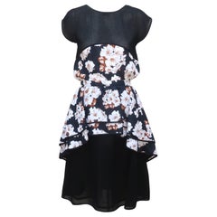 Geoffrey Beene Black Floral Two Piece Dress Set, 1970's