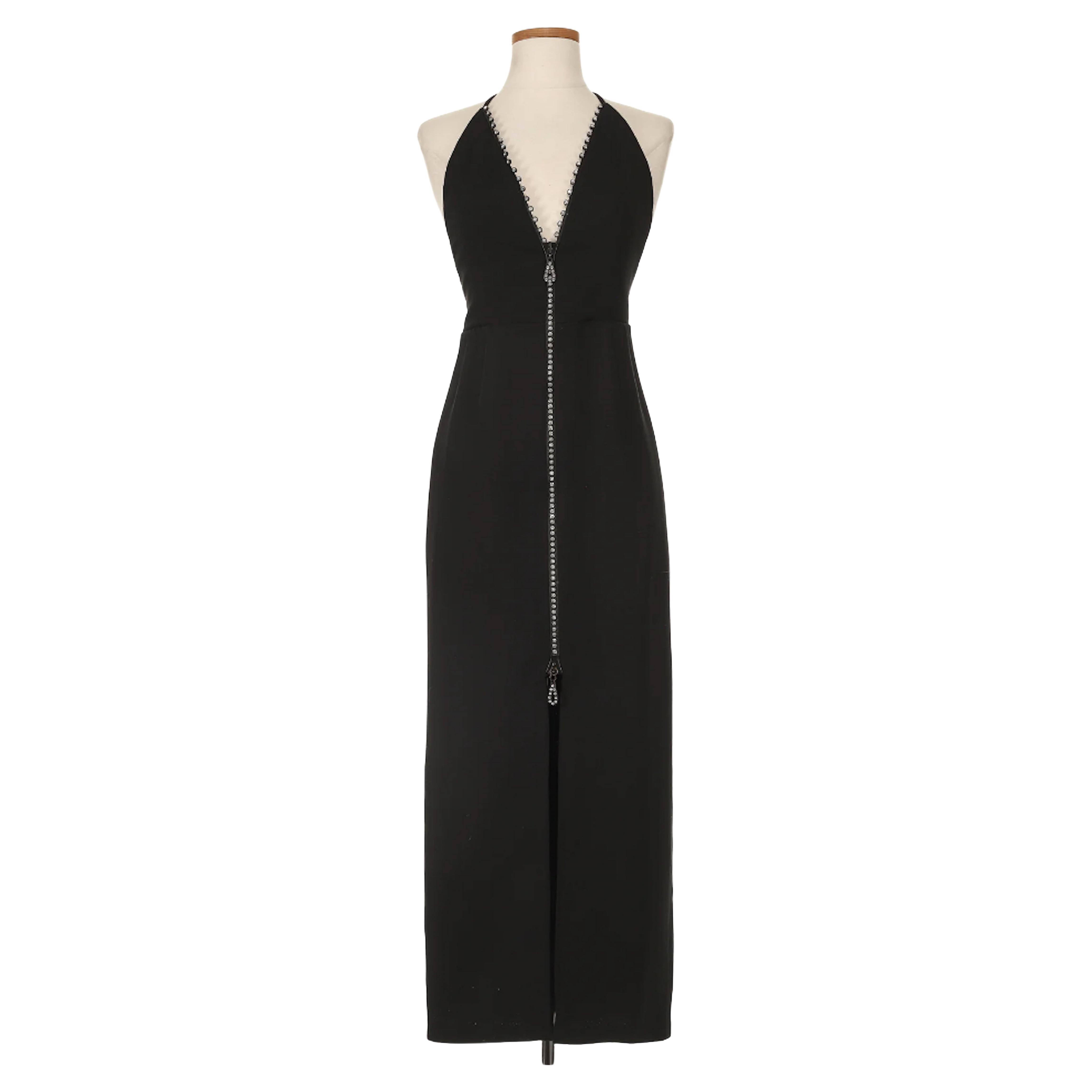 Geoffrey Beene Vestido Halter Negro Con Cremallera De Cristal en venta