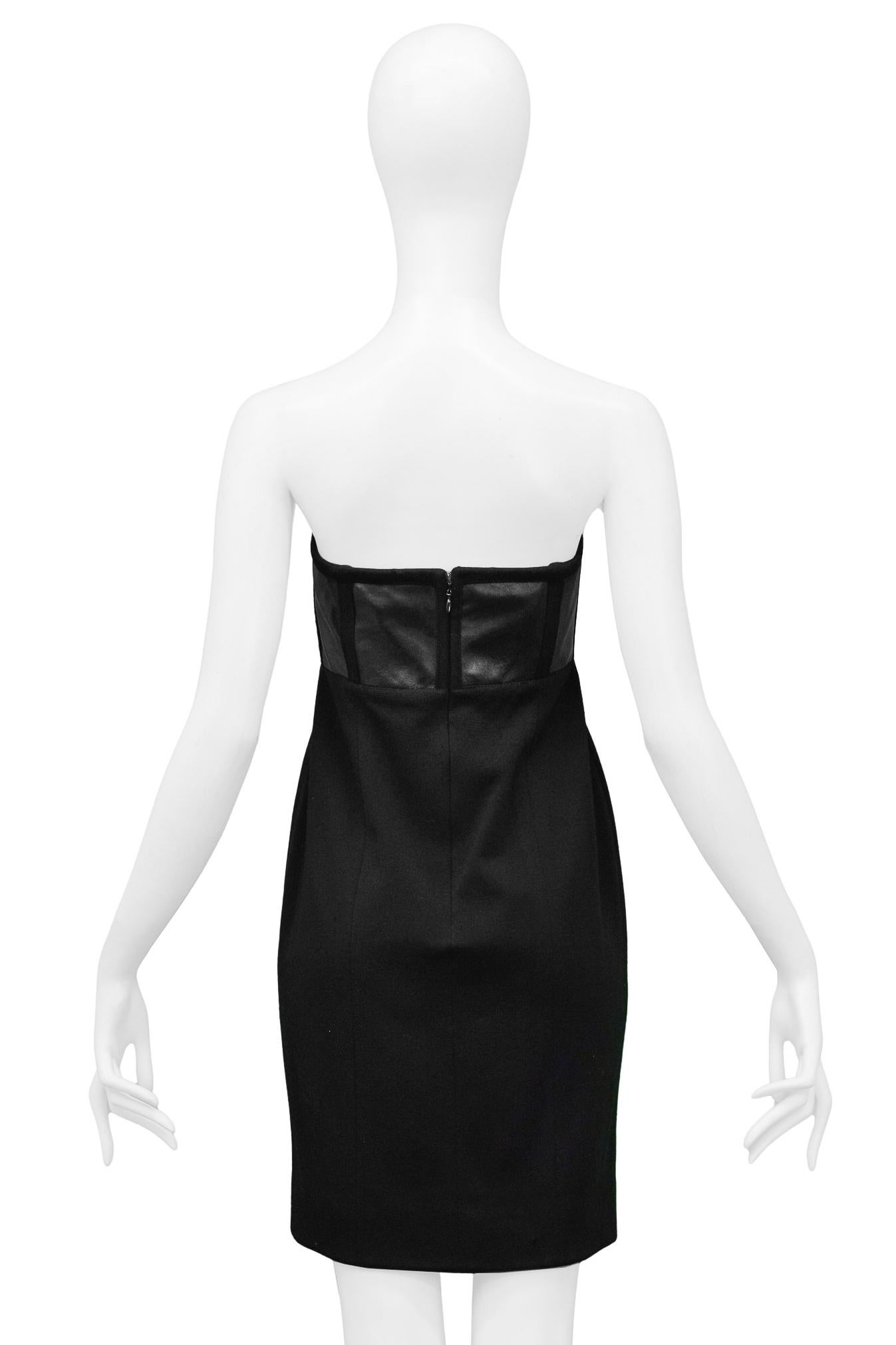 Vestido sin tirantes de lana y cuero negro Geoffrey Beene en Bueno estado para la venta en Los Angeles, CA
