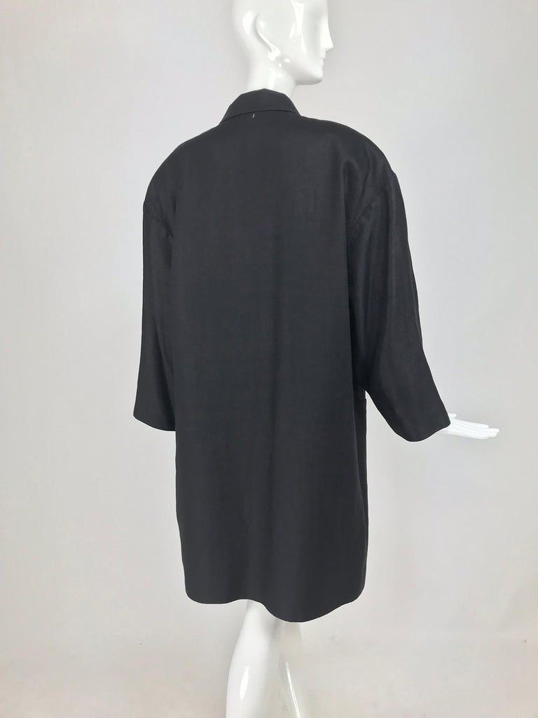 Geoffrey Beene Black Linen Double Breasted Coat 1980s For Sale at 1stDibs