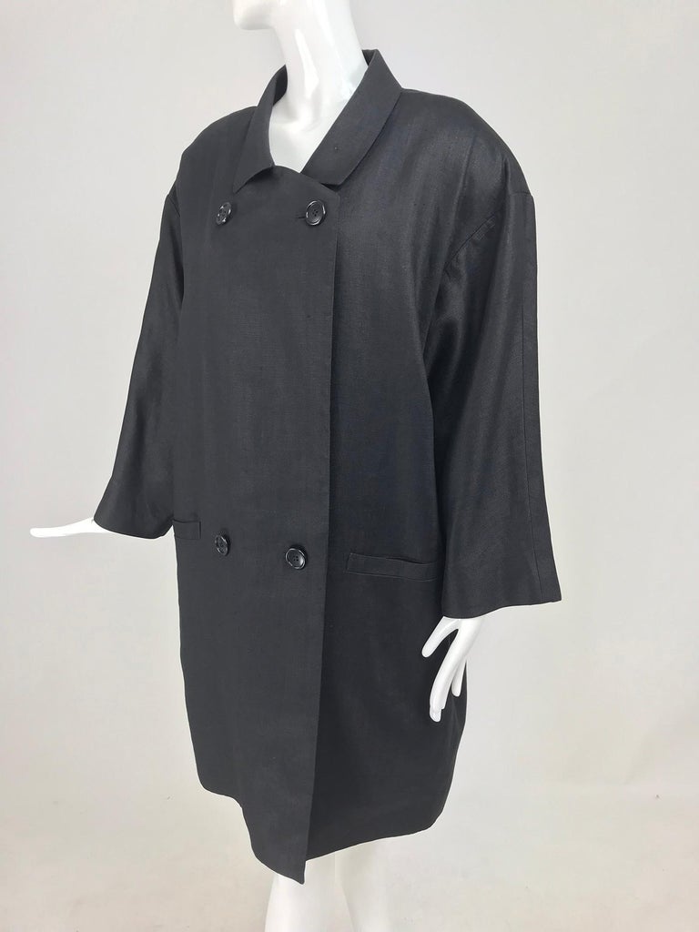 Geoffrey Beene Black Linen Double Breasted Coat 1980s For Sale at 1stDibs