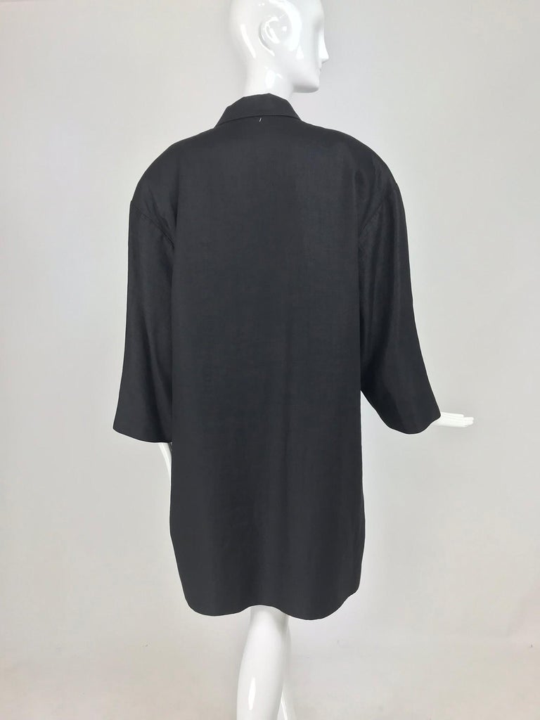 Geoffrey Beene Black Linen Double Breasted Coat 1980s For Sale at 1stDibs