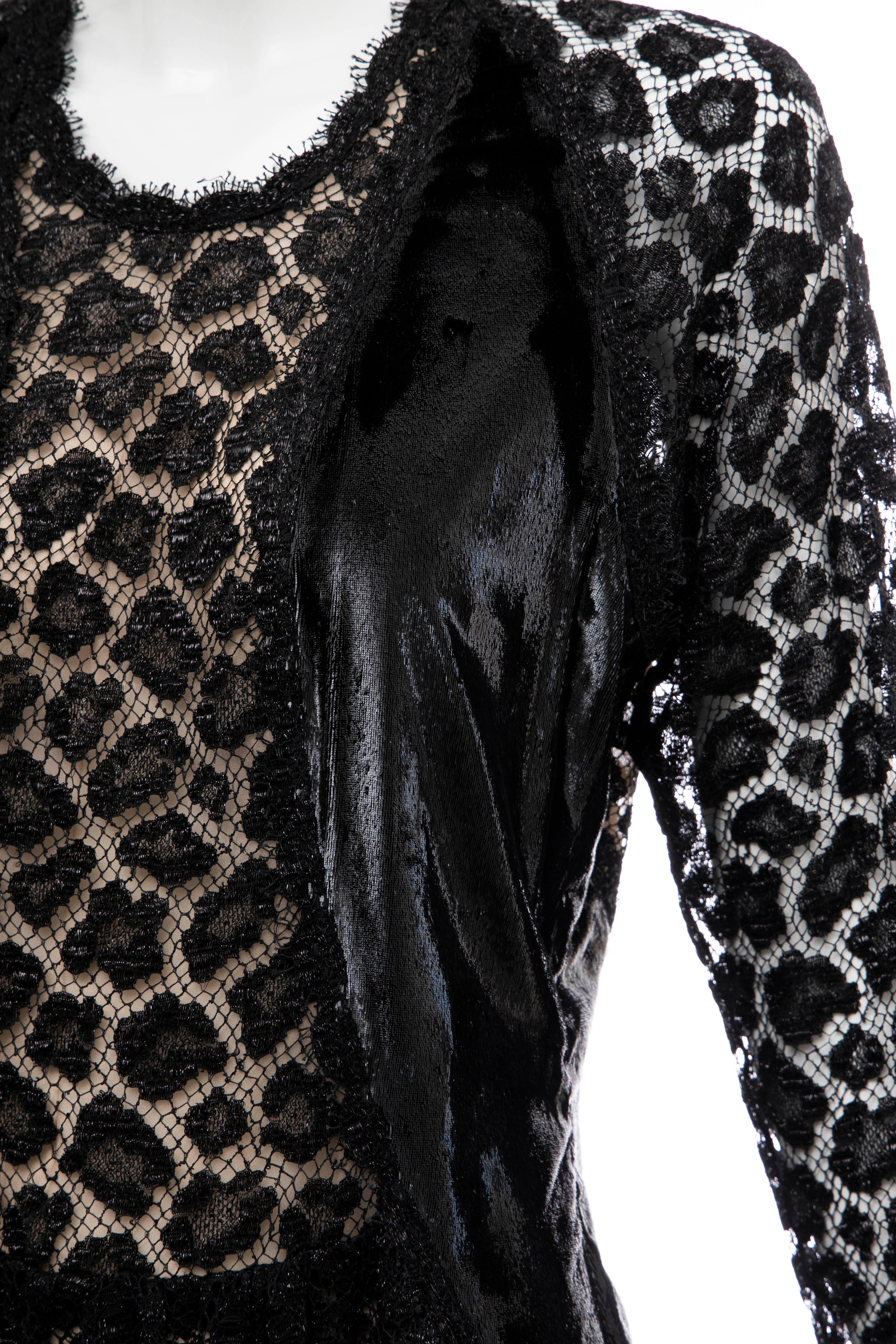 Geoffrey Beene Black Metallic Leopard Lace Dress 