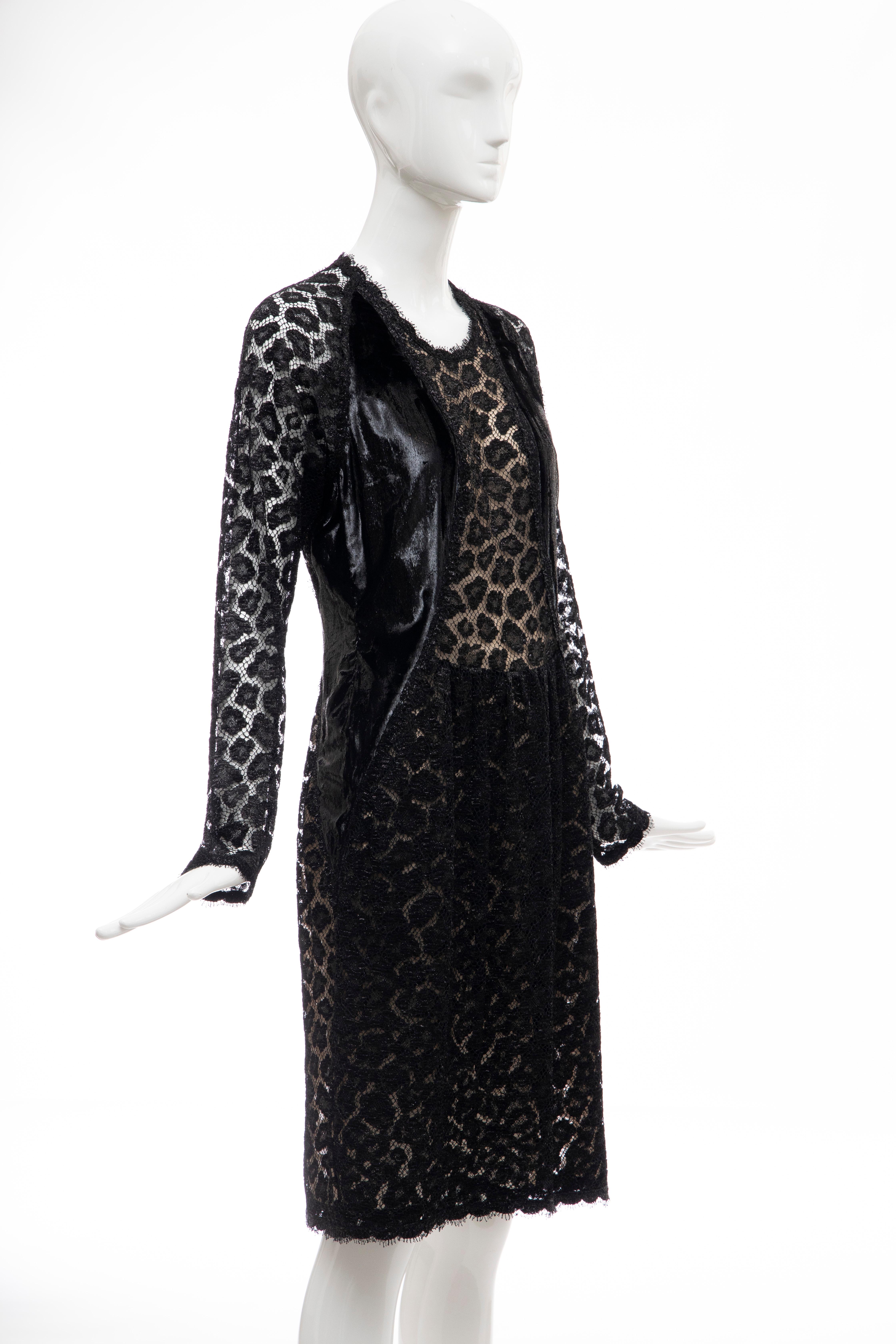 Geoffrey Beene Black Metallic Leopard Lace Dress 