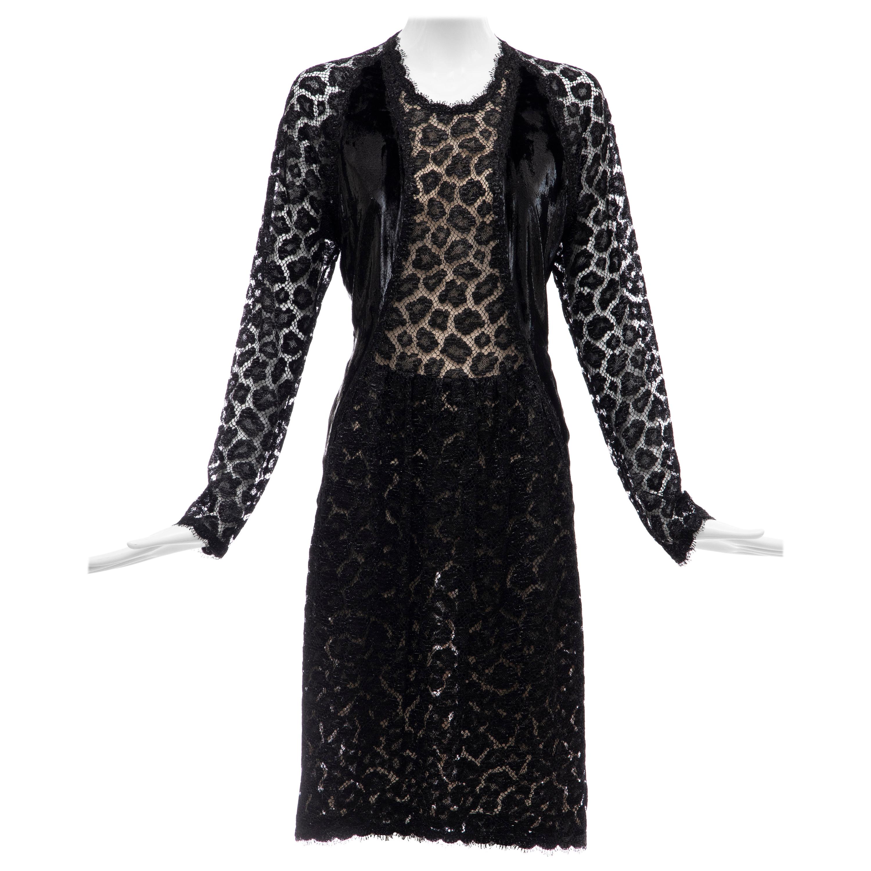 Geoffrey Beene Black Metallic Leopard Lace Dress "Circus Collection", Fall 1992 For Sale